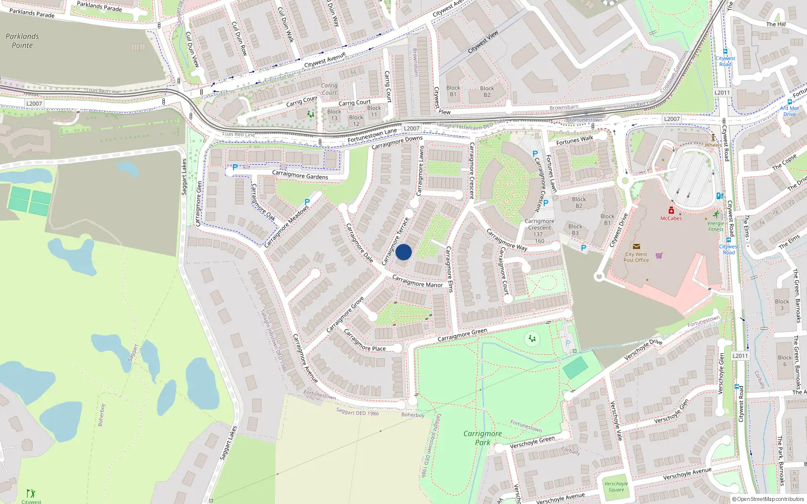 Overhead map showing the location of 34 Carrigmore Terrace, Saggart
