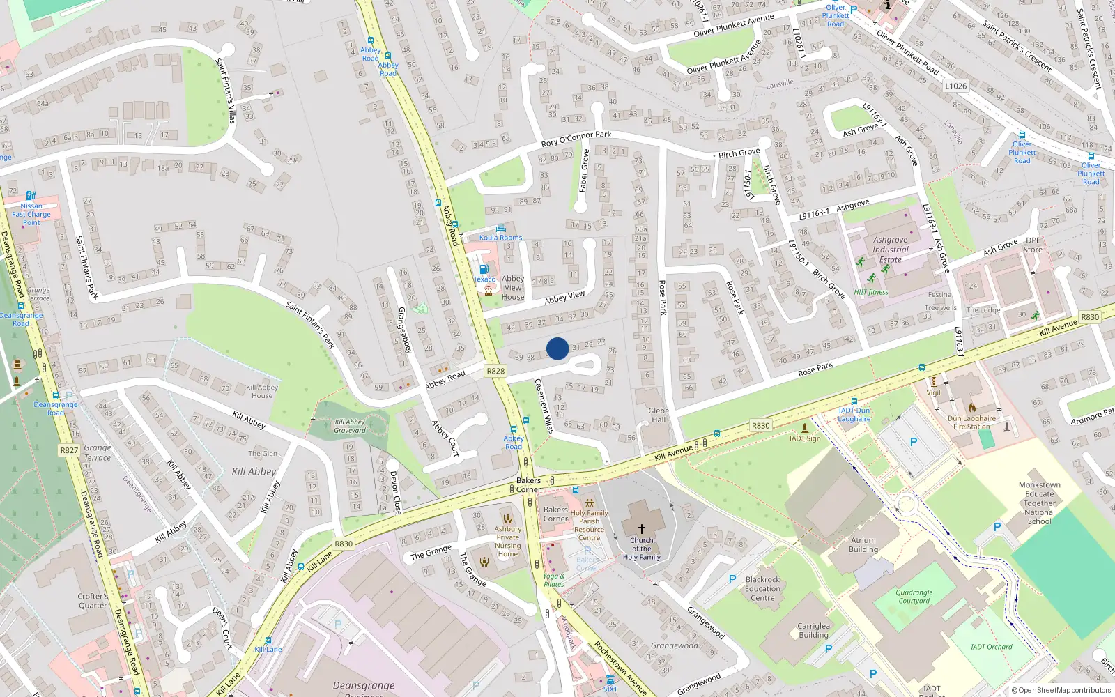 Overhead map showing the location of 34 Casement Villas, Dublin