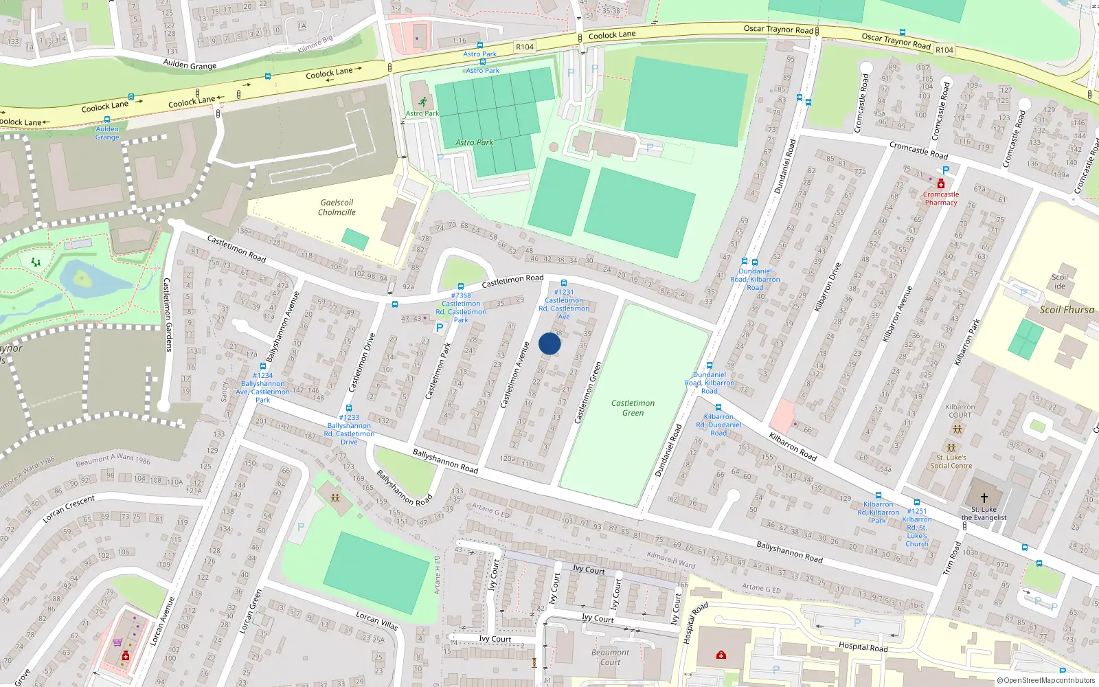 Overhead map showing the location of 34 Castletimon Avenue, Coolock, Dublin 5