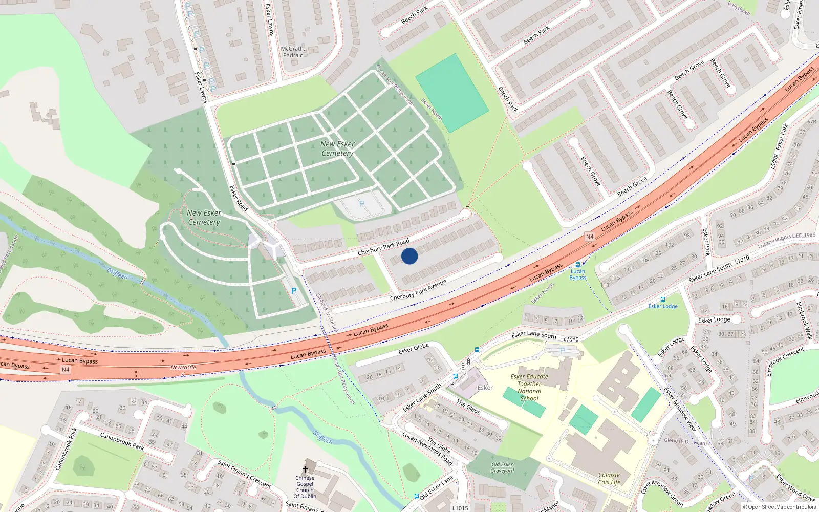Overhead map showing the location of 34 Cherbury Park Road, Lucan