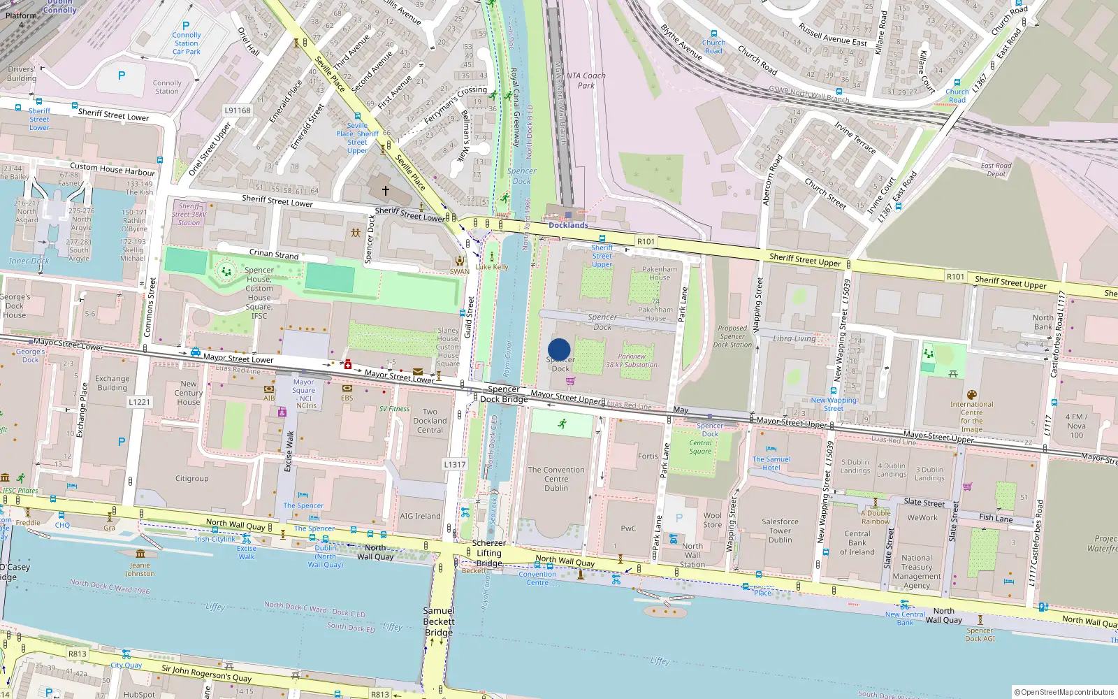 Overhead map showing the location of 34 Cloncurry House, Spencer Dock, I F S C Dublin 1