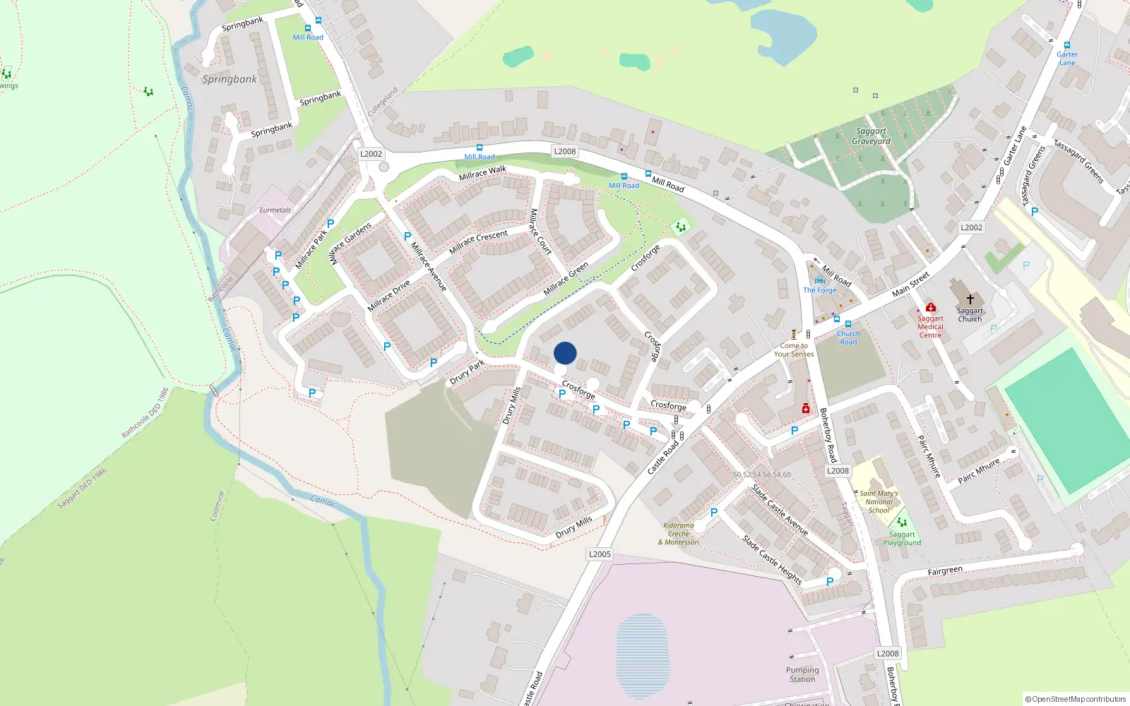 Overhead map showing the location of 34 Crosforge, Saggart