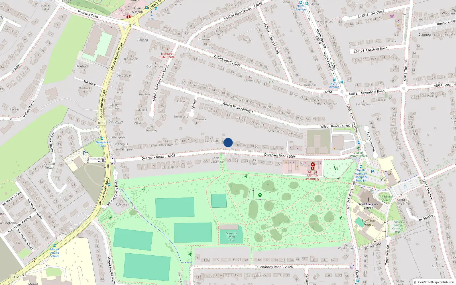 Overhead map showing the location of 34 Deerpark Road, Blackrock