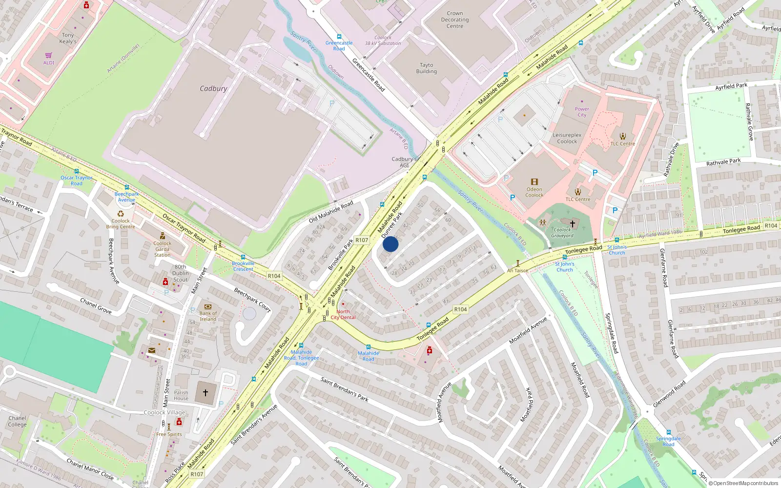 Overhead map showing the location of 34 Dunree Park, Malahide Road, Dublin 5