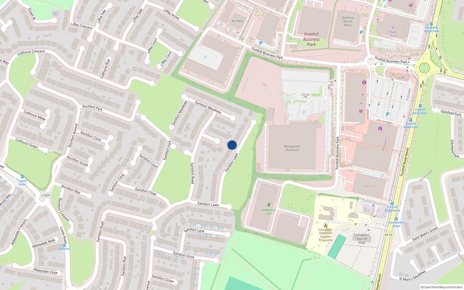 Overhead map showing the location of 34 Earlsfort Lawn, Lucan