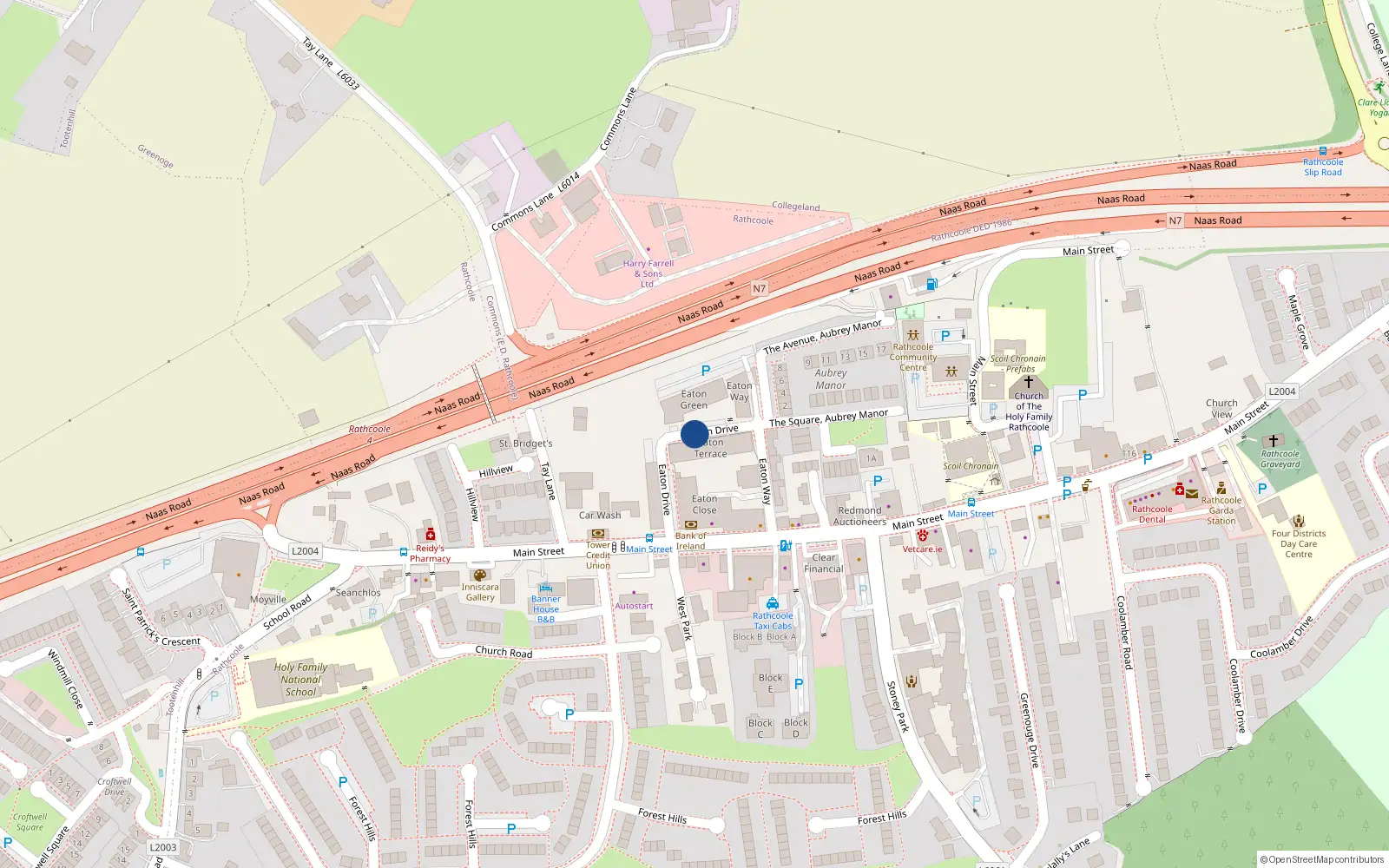 Overhead map showing the location of 34 Eaton Drive, Rathcoole