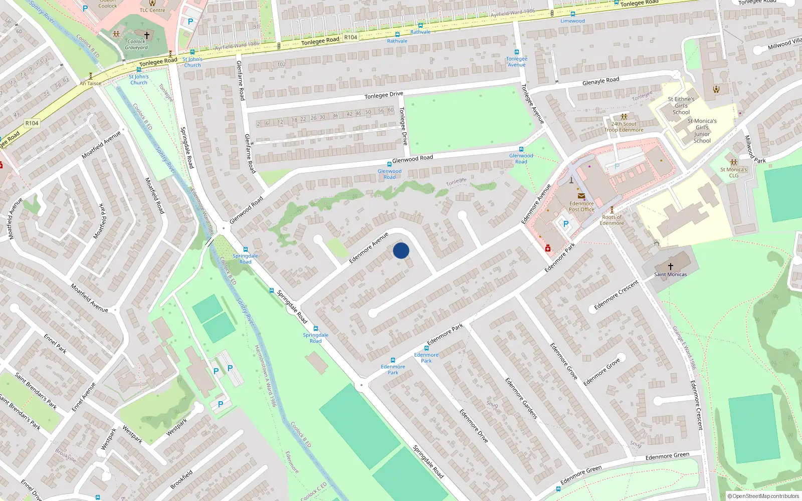 Overhead map showing the location of 34 Edenmore Avenue, Raheny, Dublin 5