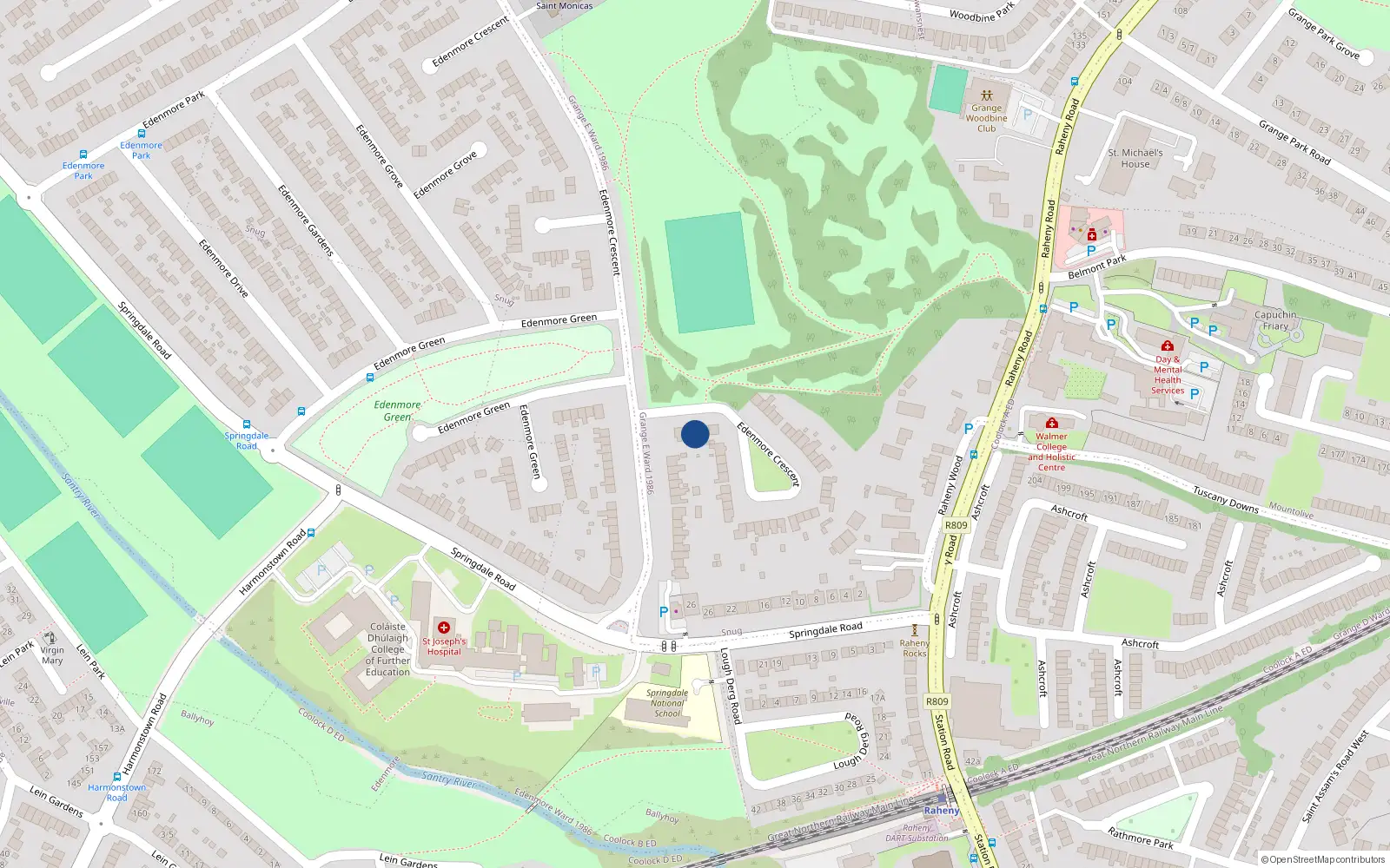 Overhead map showing the location of 34 Edenmore Crescent, Dublin 5