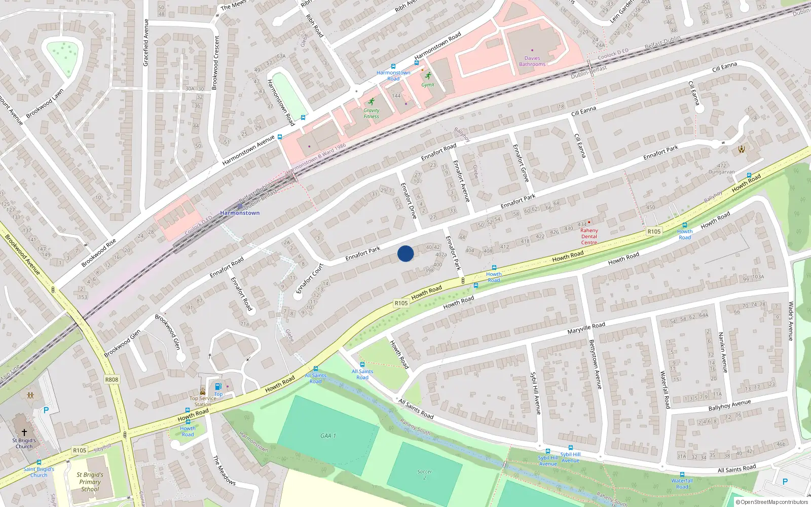 Overhead map showing the location of 34 Ennafort Park, Dublin 5