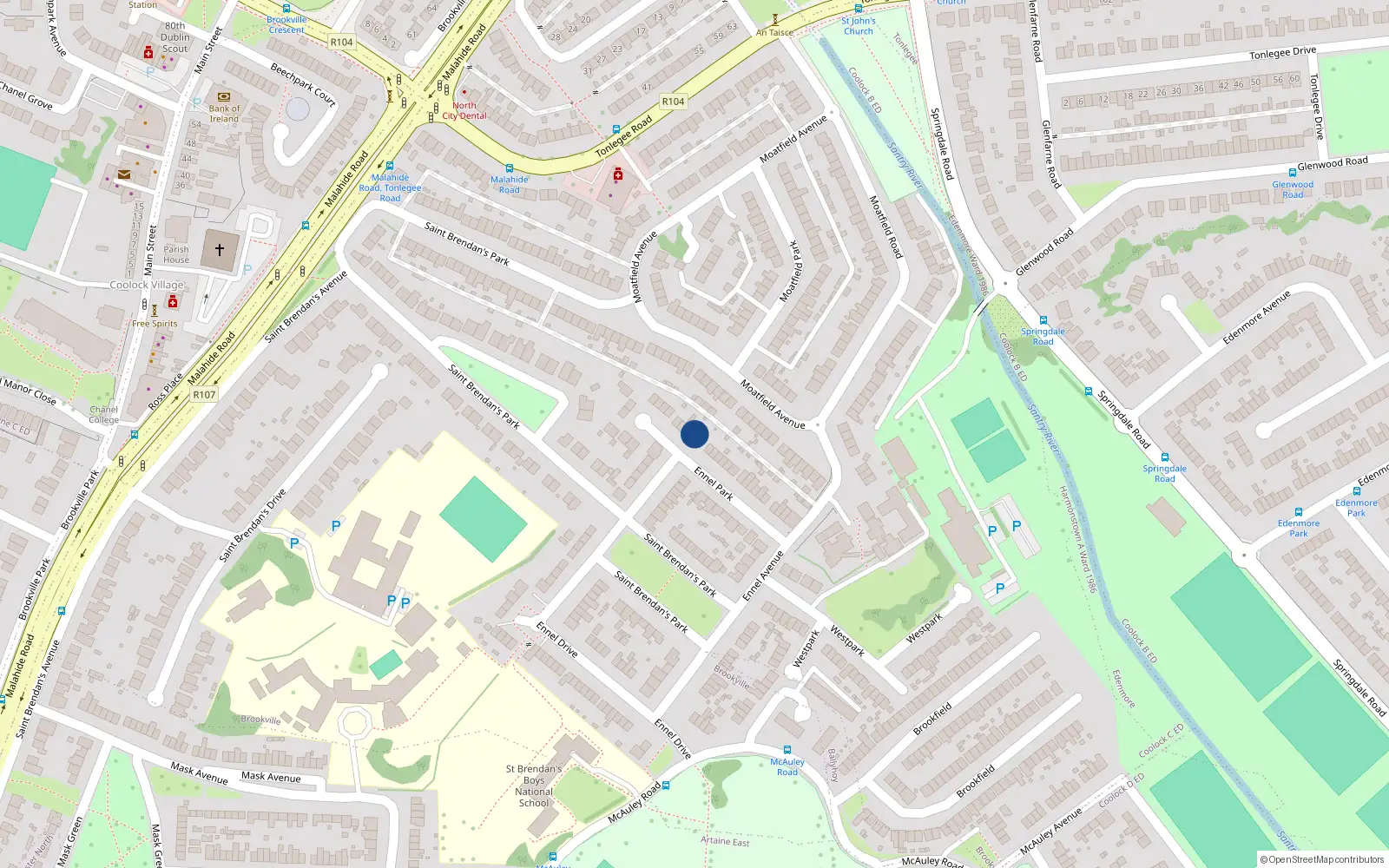 Overhead map showing the location of 34 Ennel Park, Dublin 5