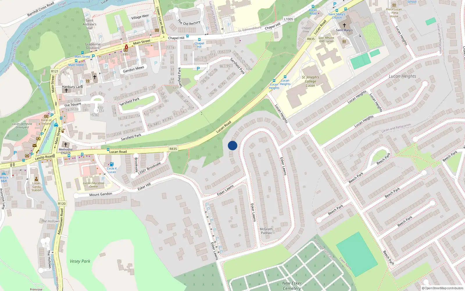 Overhead map showing the location of 34 Esker Lawns, Lucan