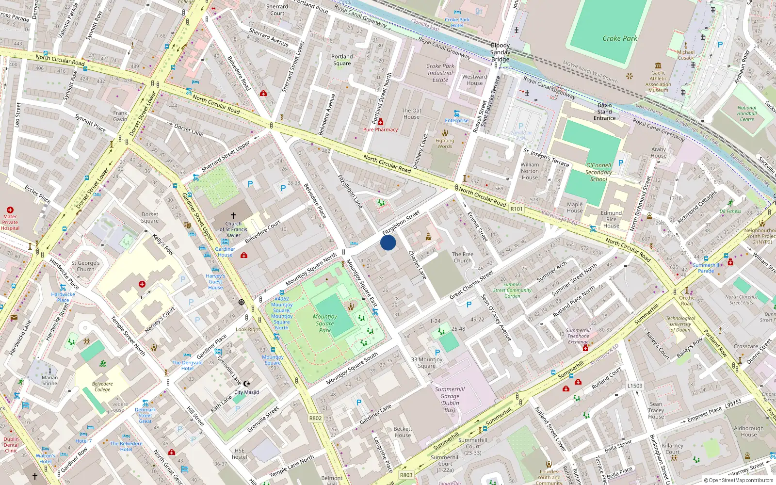 Overhead map showing the location of 34 Fitzgibbon Street, Dublin 1