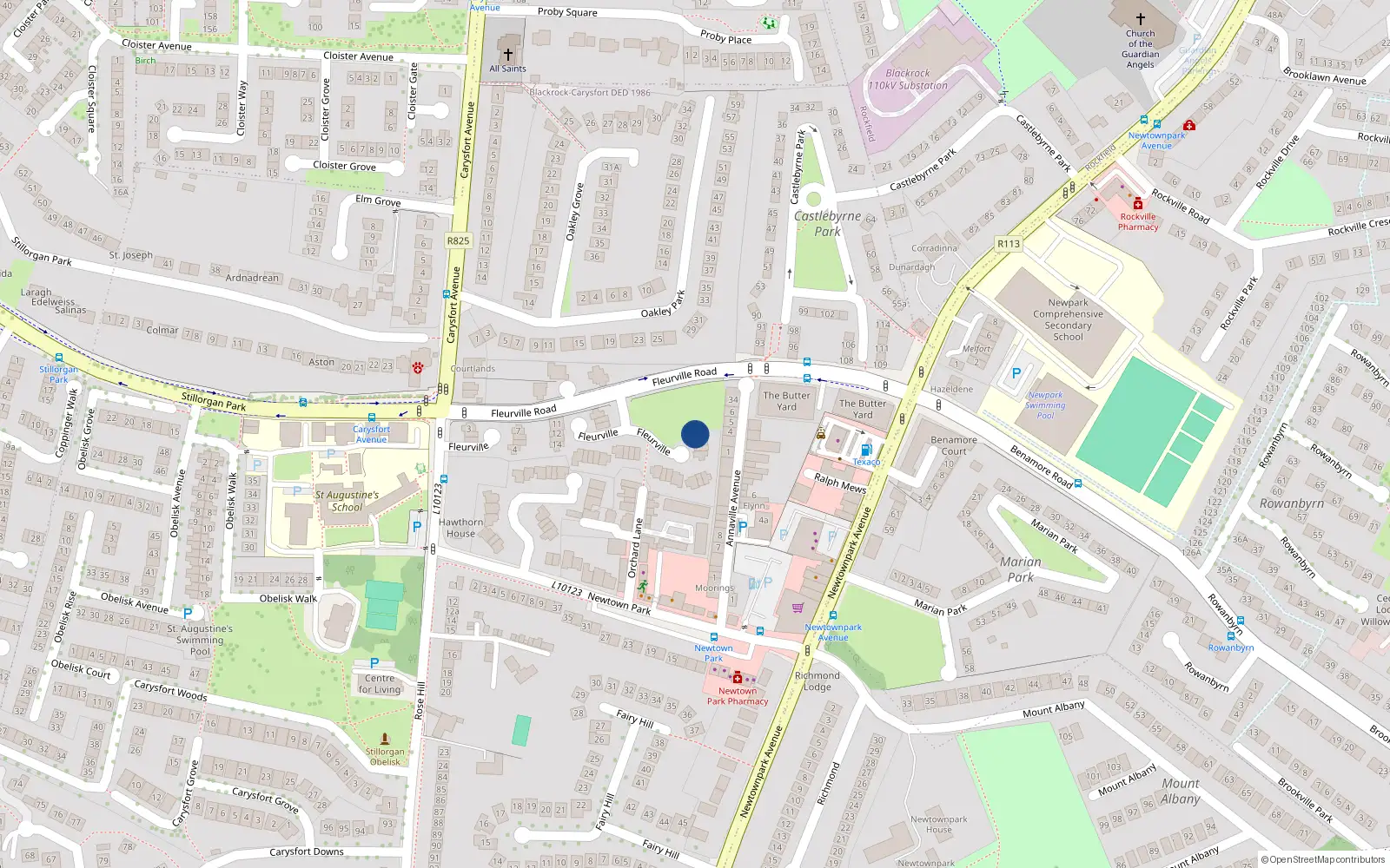 Overhead map showing the location of 34 Fleurville, Blackrock