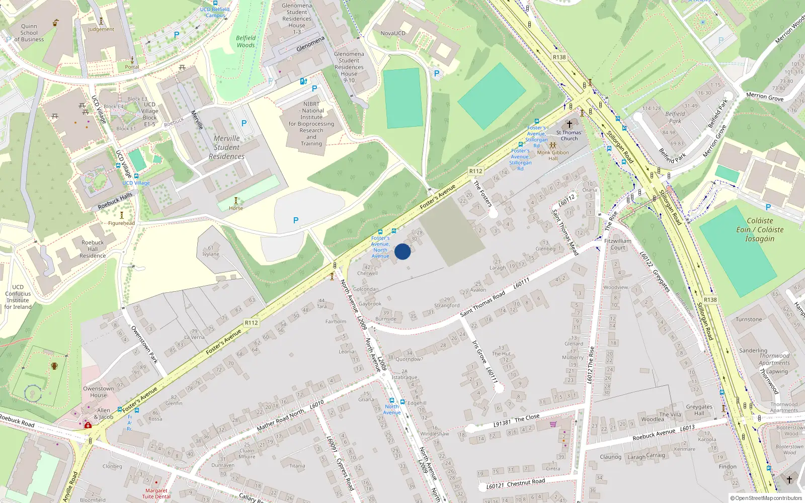 Overhead map showing the location of 34 Foster Avenue, Blackrock