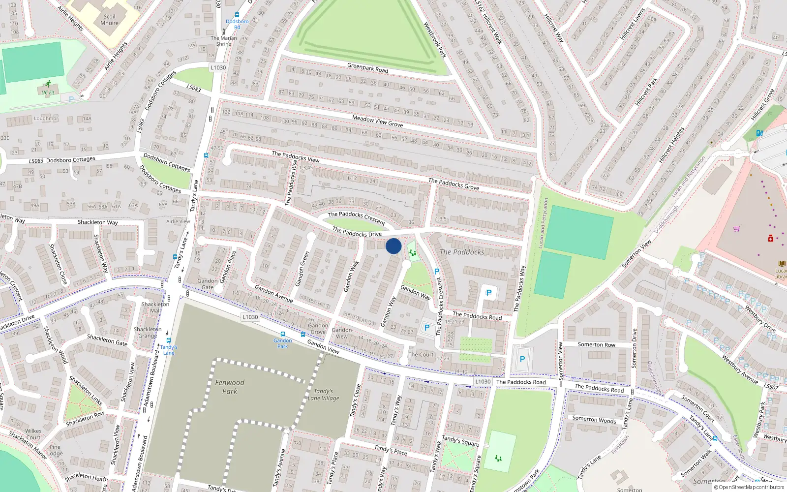 Overhead map showing the location of 34 Gandon Crescent, Lucan