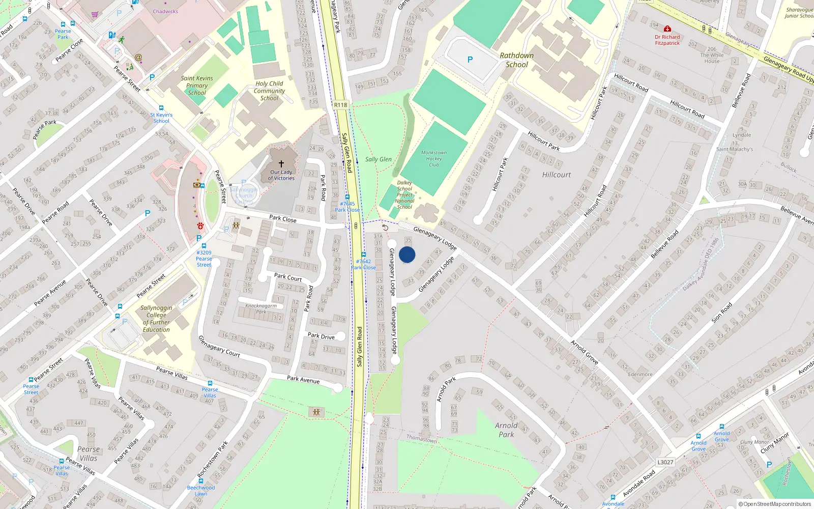 Overhead map showing the location of 34 Glenageary Lodge, Glenageary, Dublin