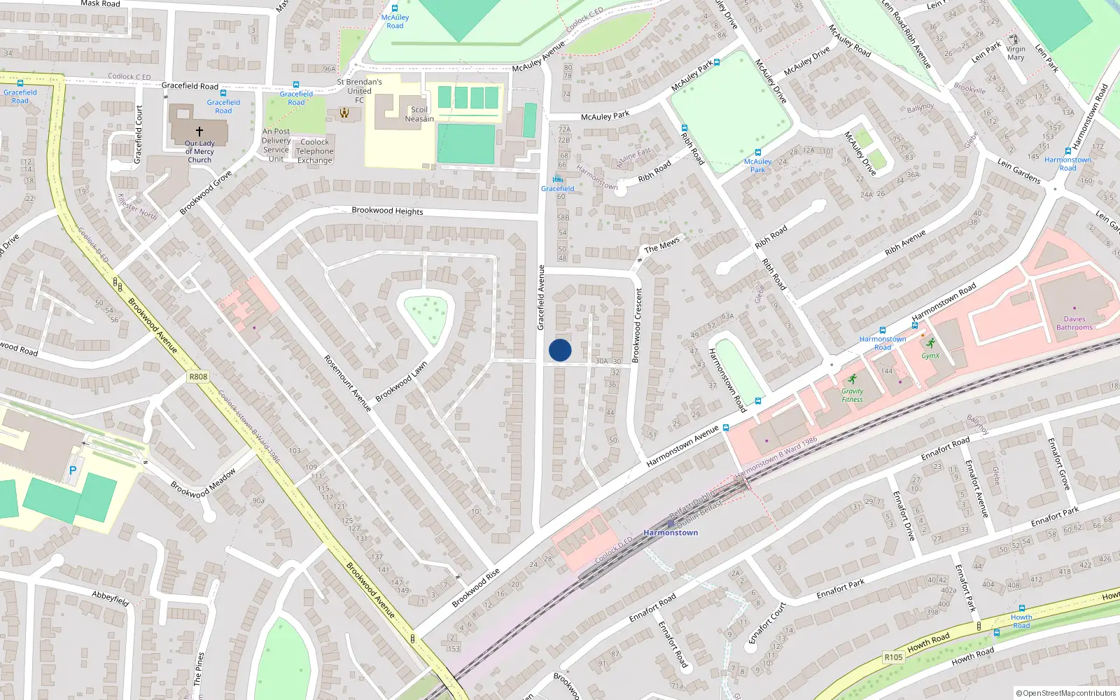Overhead map showing the location of 34 Gracefield Avenue, Dublin 5