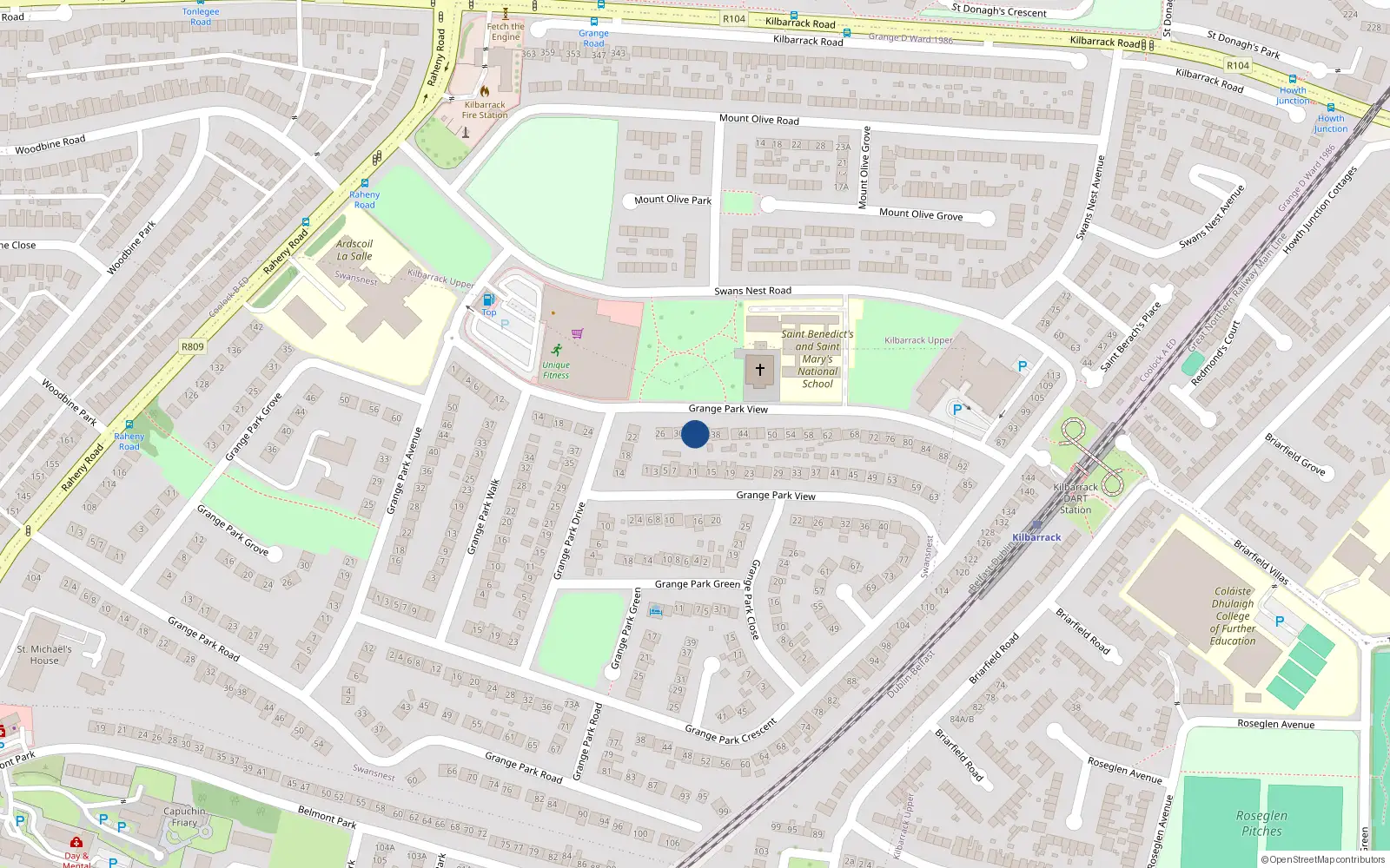 Overhead map showing the location of 34 Grange Park View, Raheny, Dublin 5
