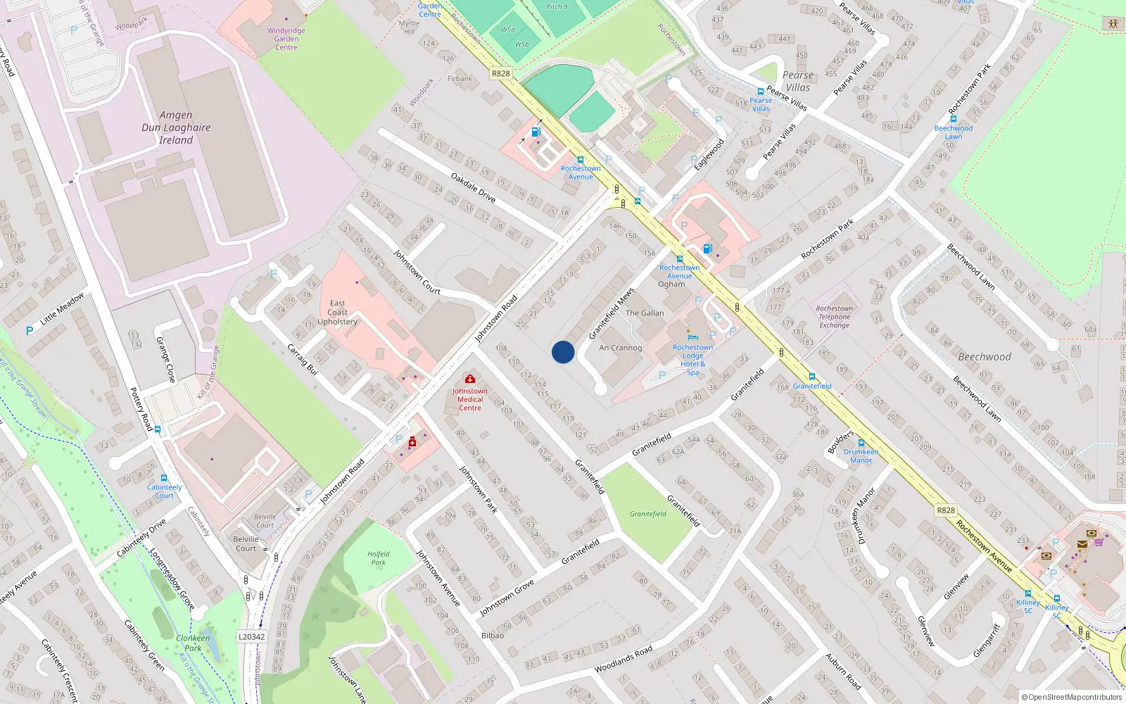 Overhead map showing the location of 34 Granitefield Manor the, Rochestown Avenue, Dun Laoghaire