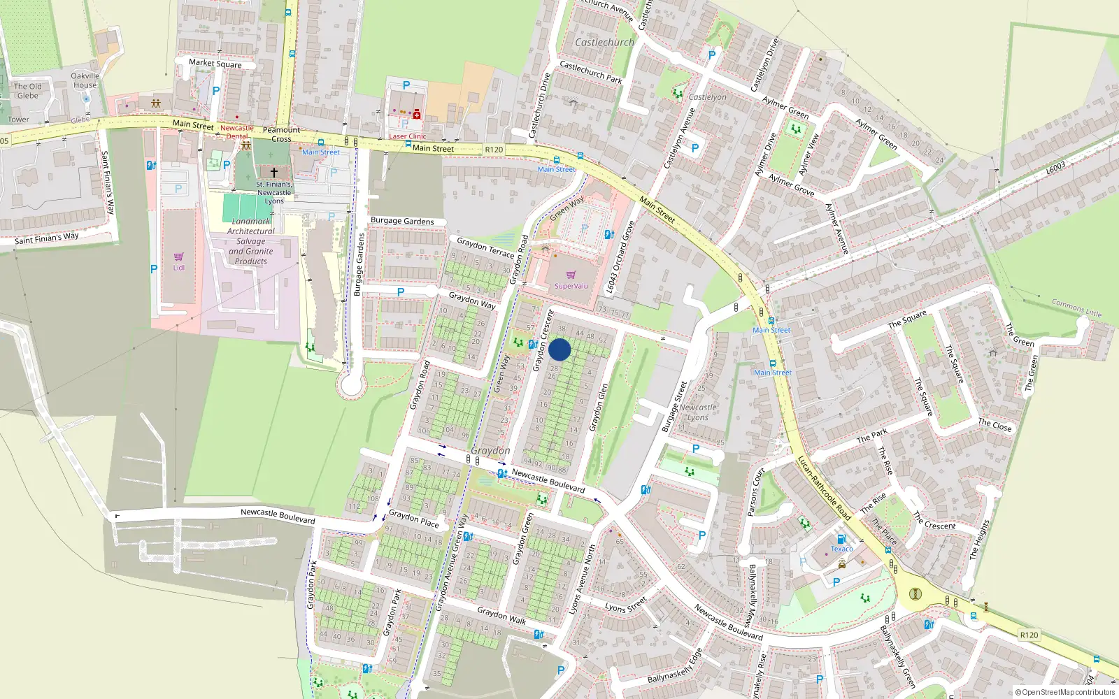 Overhead map showing the location of 34 Graydon Crescent, Newcastle