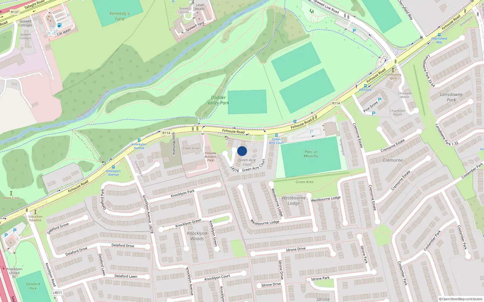Overhead map showing the location of 34 Green Acre Court, Dublin 16