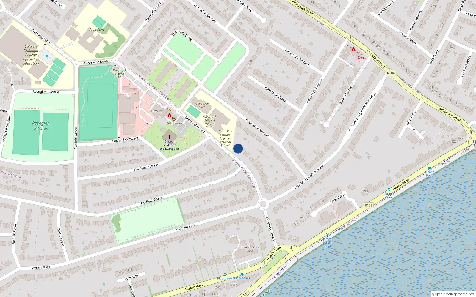 Overhead map showing the location of 34 Greendale Road, Raheny, Dublin 5