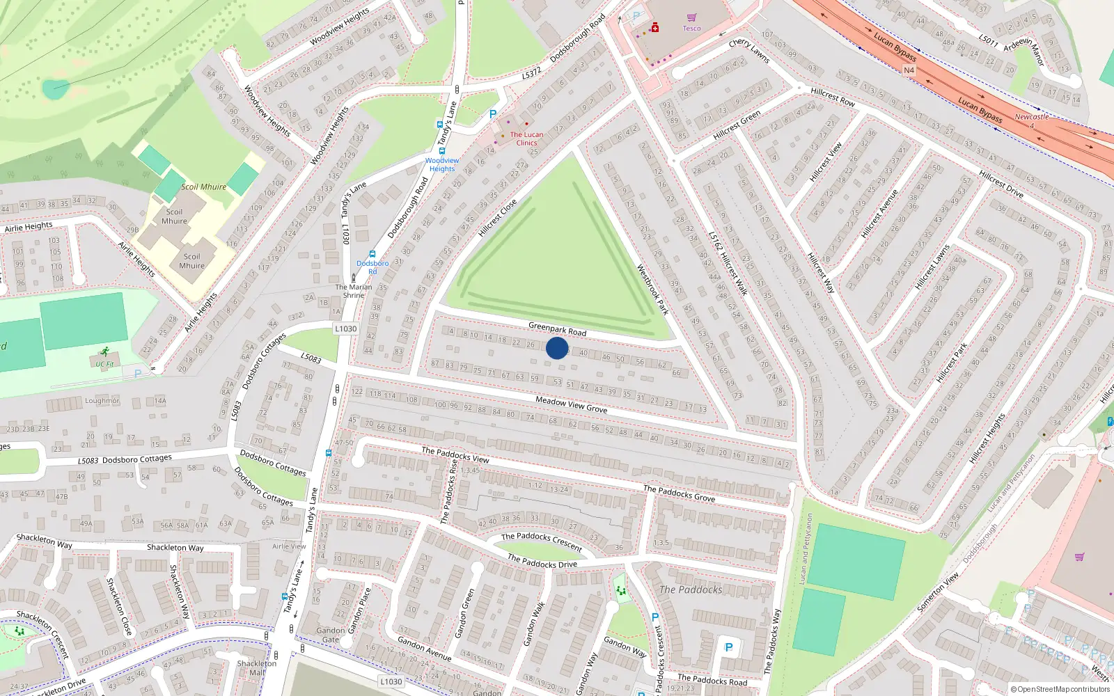 Overhead map showing the location of 34 Greenpark Road, Lucan