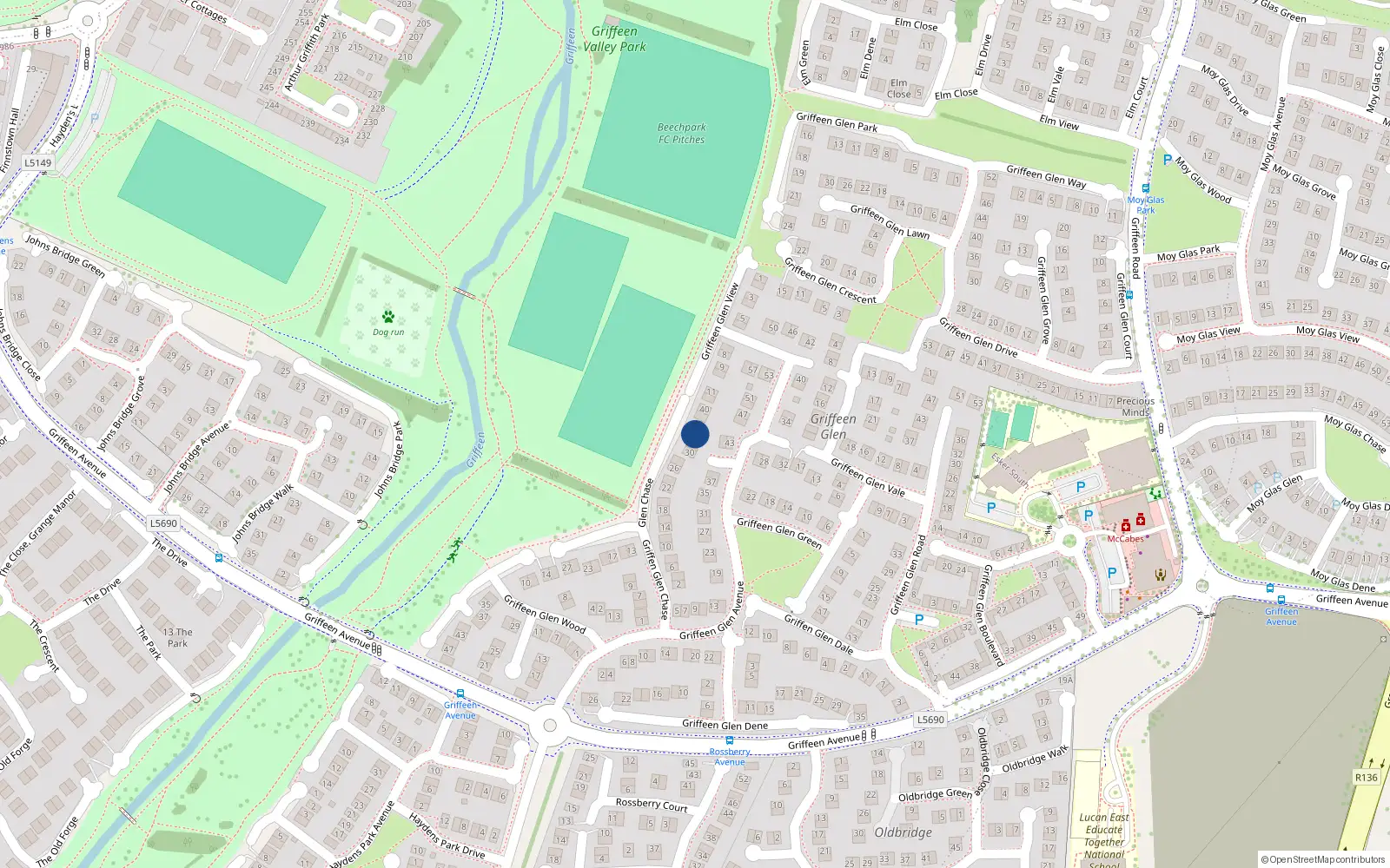 Overhead map showing the location of 34 Griffeen Glen Chase, Lucan