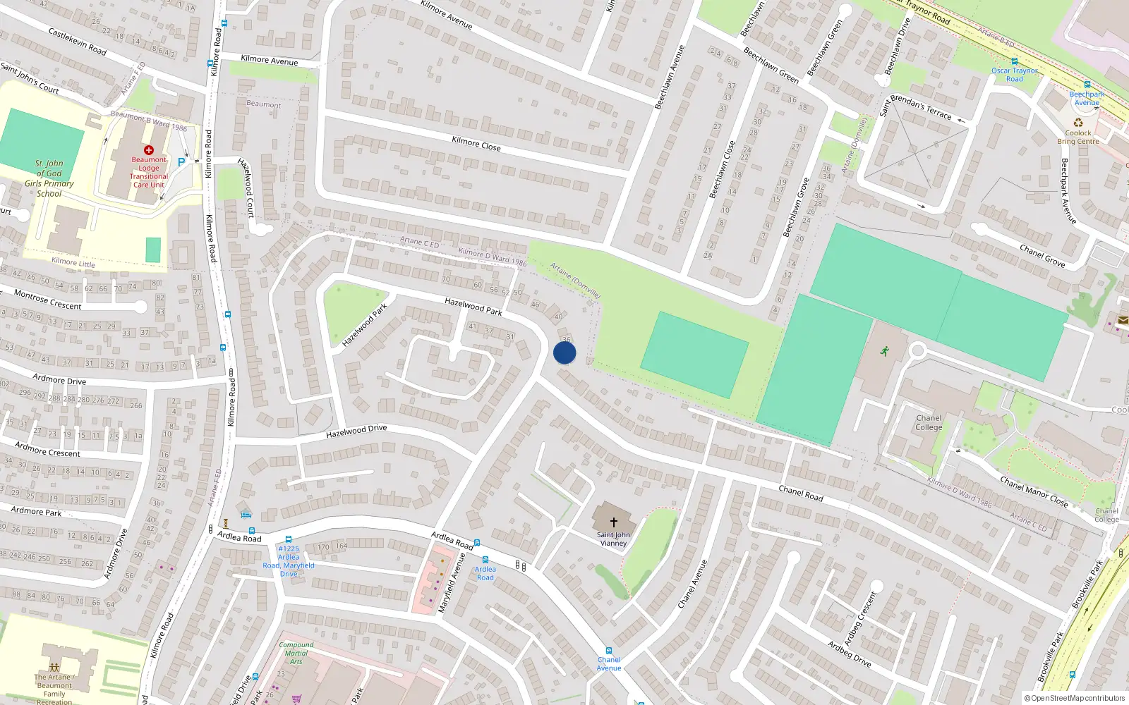 Overhead map showing the location of 34 Hazelwood Park, Dublin 5