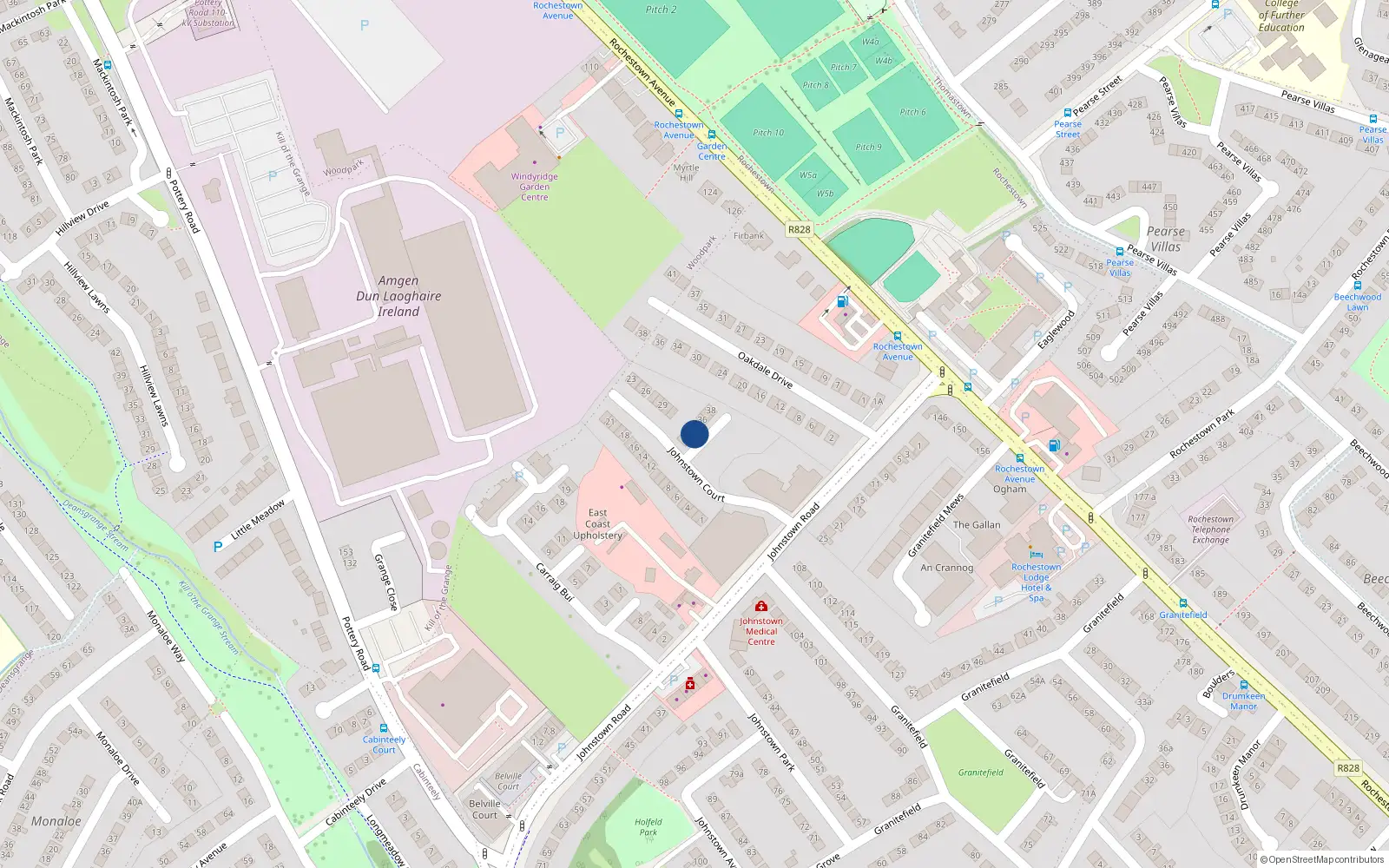 Overhead map showing the location of 34 Johnstown Court, Dun Laoghaire