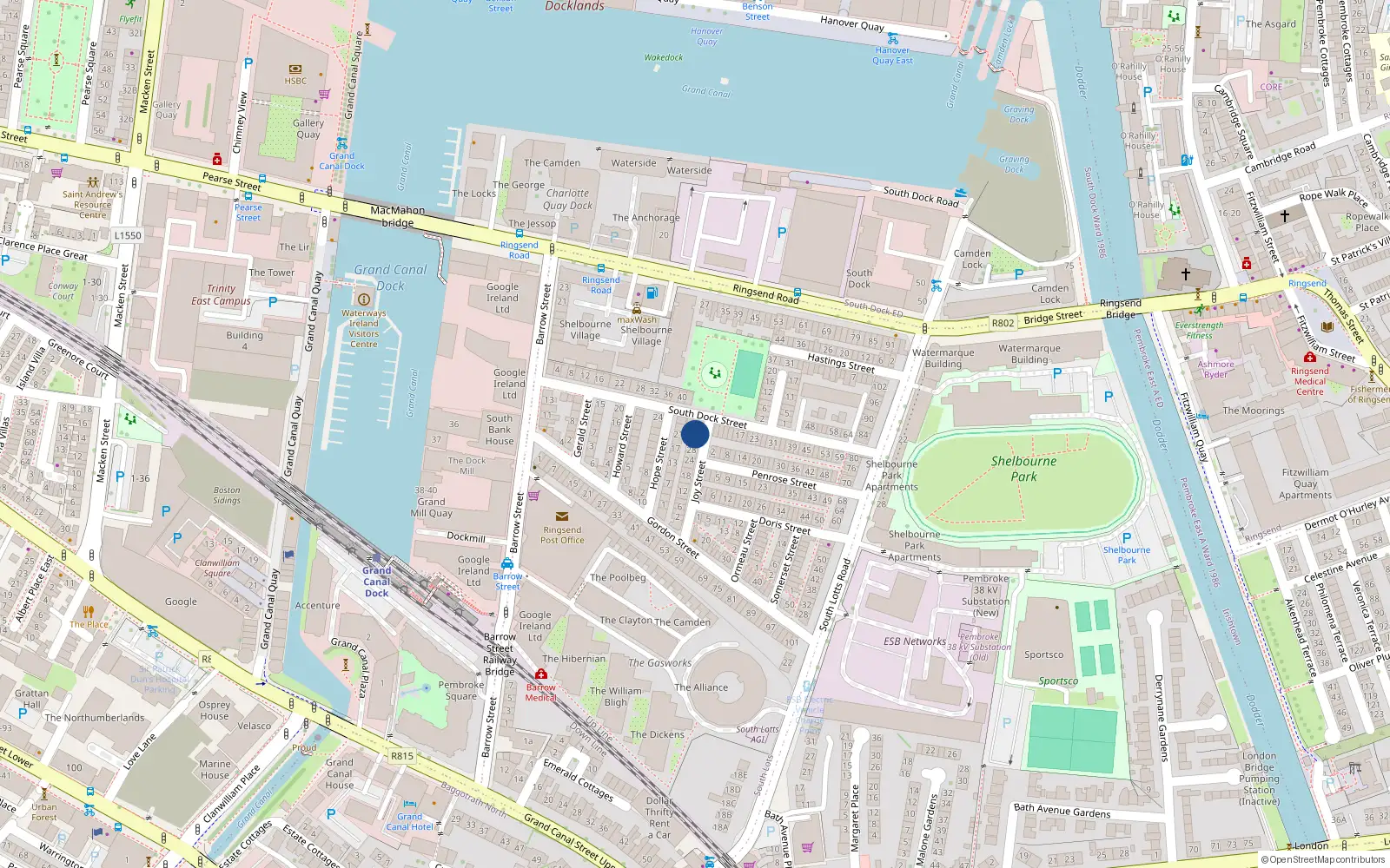 Overhead map showing the location of 34 Joy Street, Dublin 4