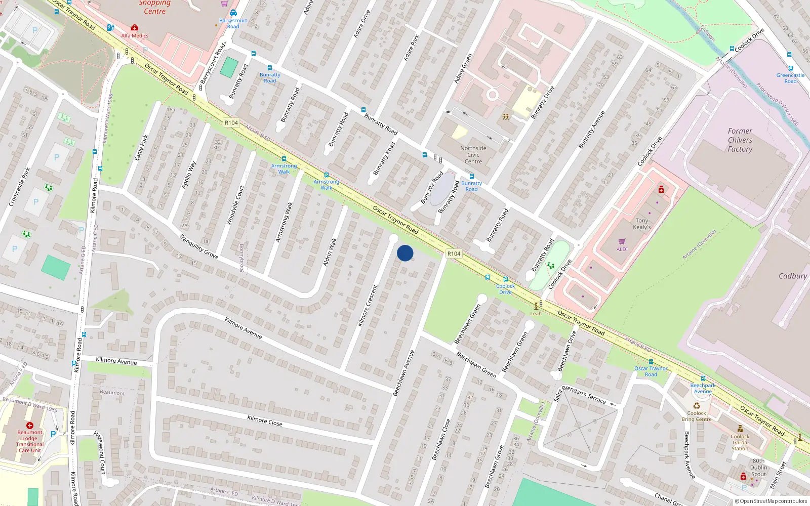 Overhead map showing the location of 34 Kilmore Crescent, Dublin 5