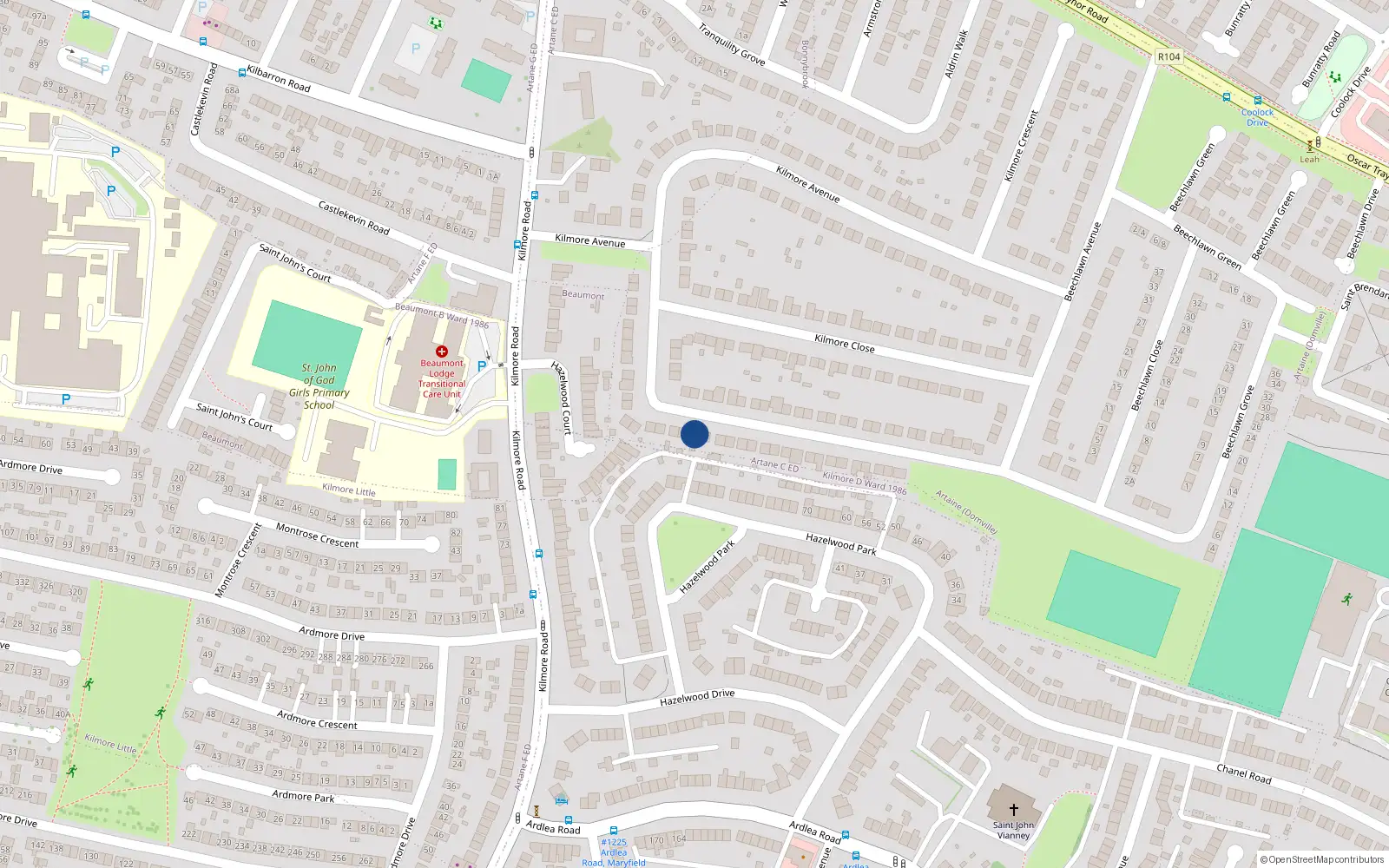 Overhead map showing the location of 34 Kilmore Drive, Artane, Dublin 5