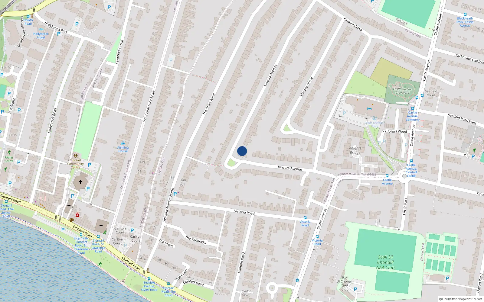 Overhead map showing the location of 34 Kincora Avenue, Dublin 3