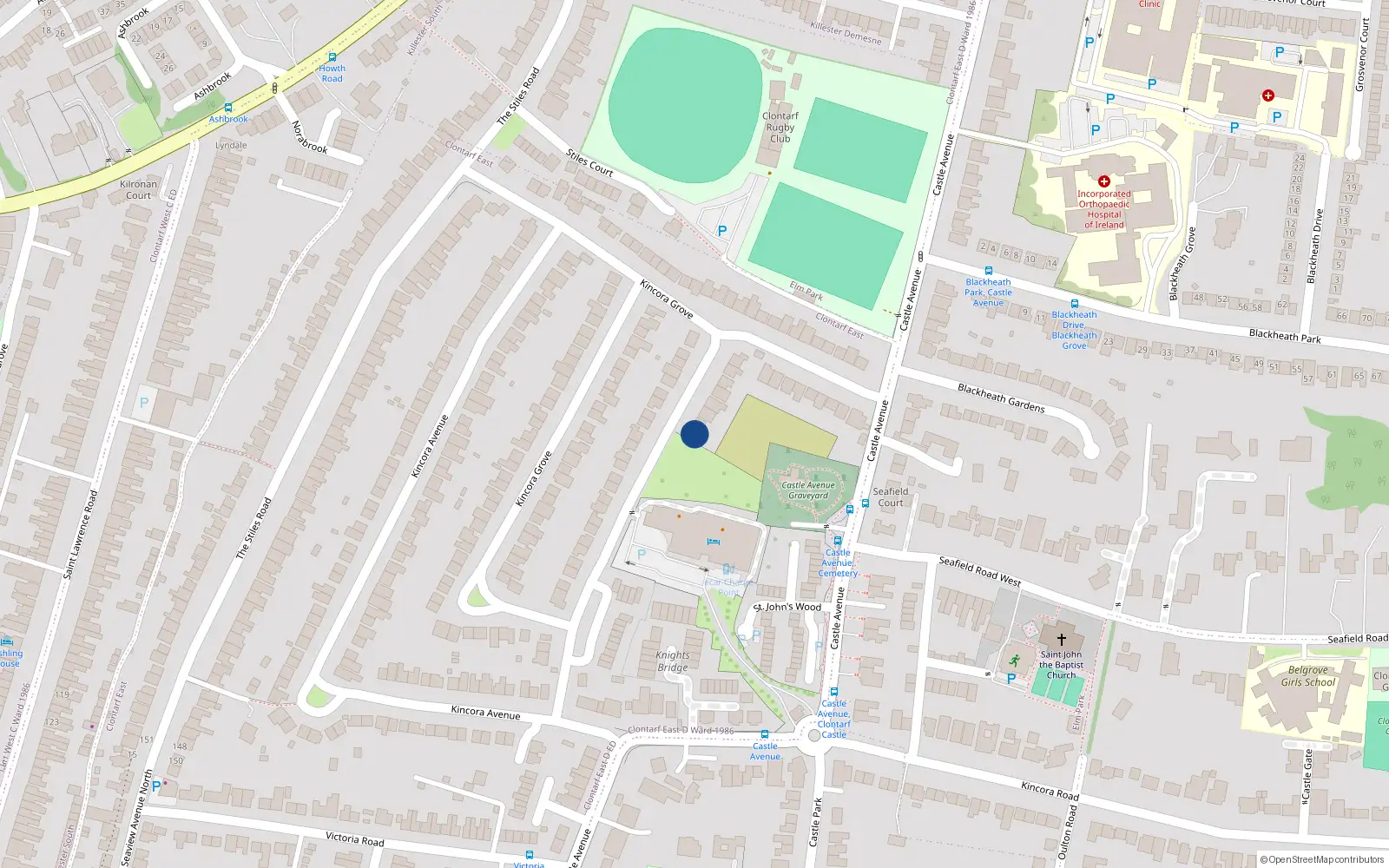 Overhead map showing the location of 34 Kincora Grove, Dublin 3