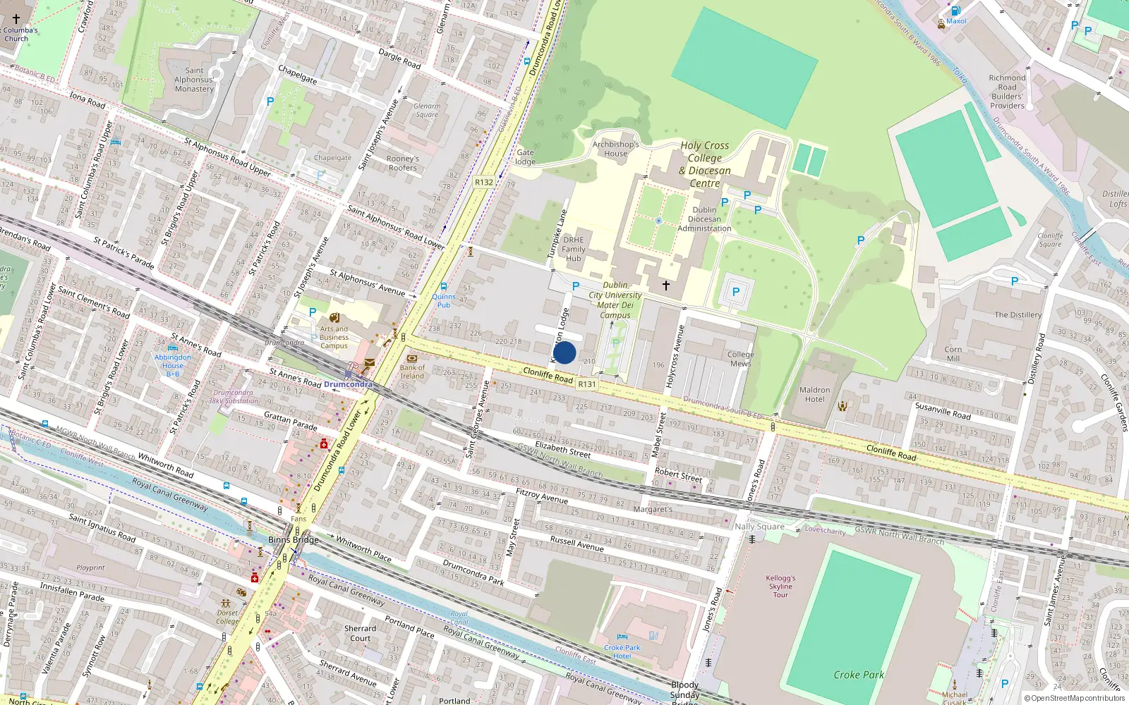 Overhead map showing the location of 34 Kingston Lodge, Clonliffe Road, Dublin 3