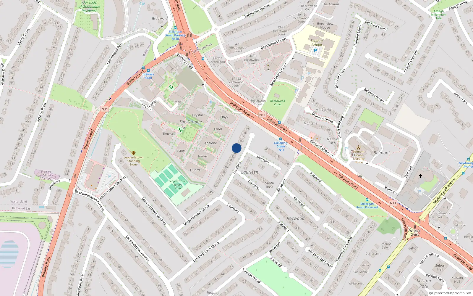 Overhead map showing the location of 34 Laurleen, Dublin