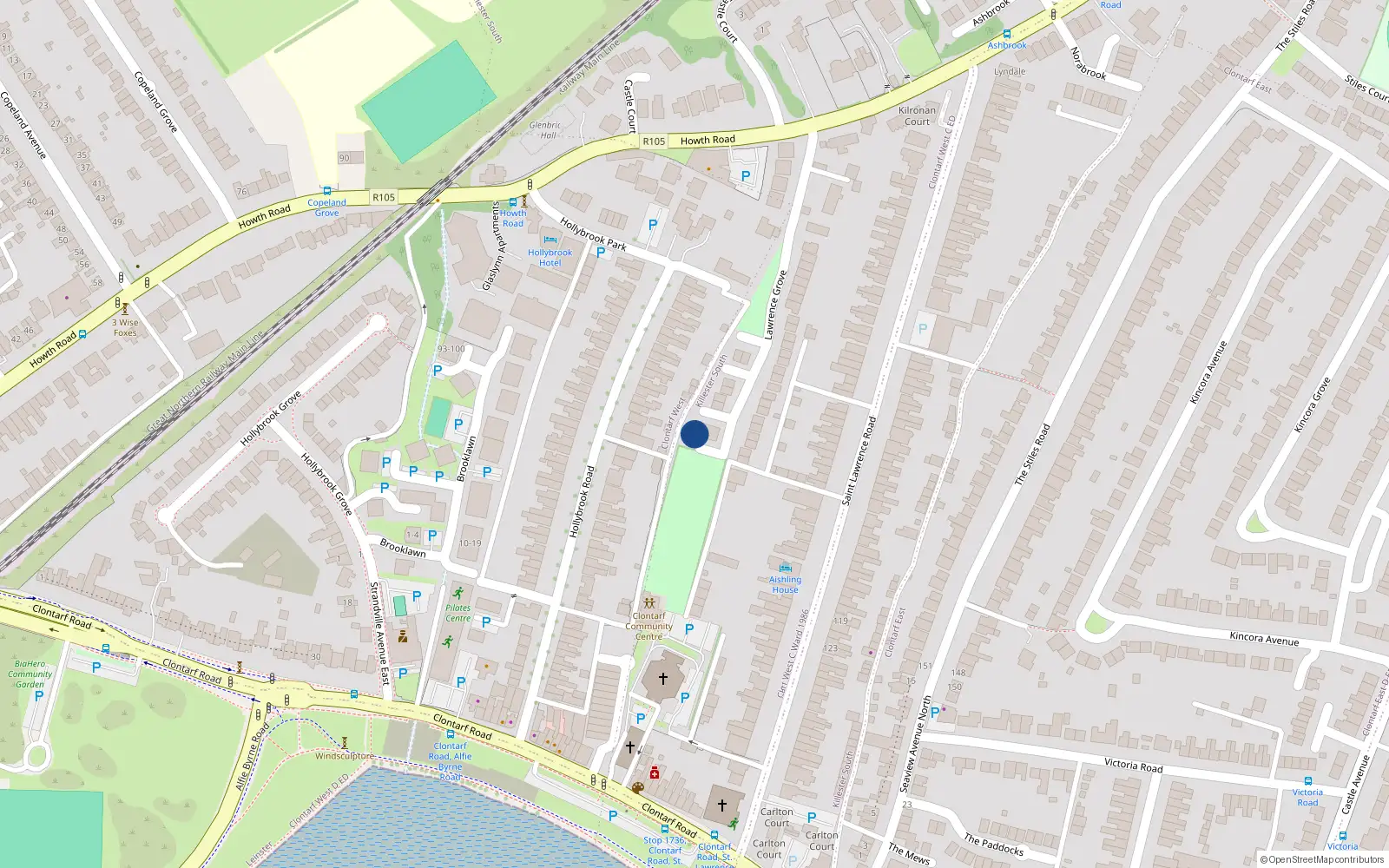Overhead map showing the location of 34 Lawrence Grove, Dublin 3