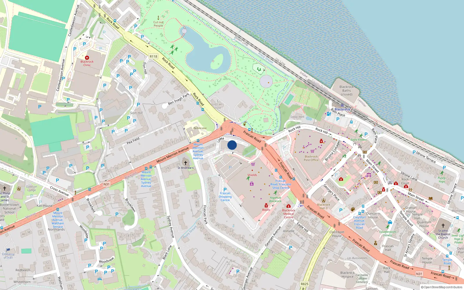 Overhead map showing the location of 34 Lisalea, Frascati Park, Blackrock