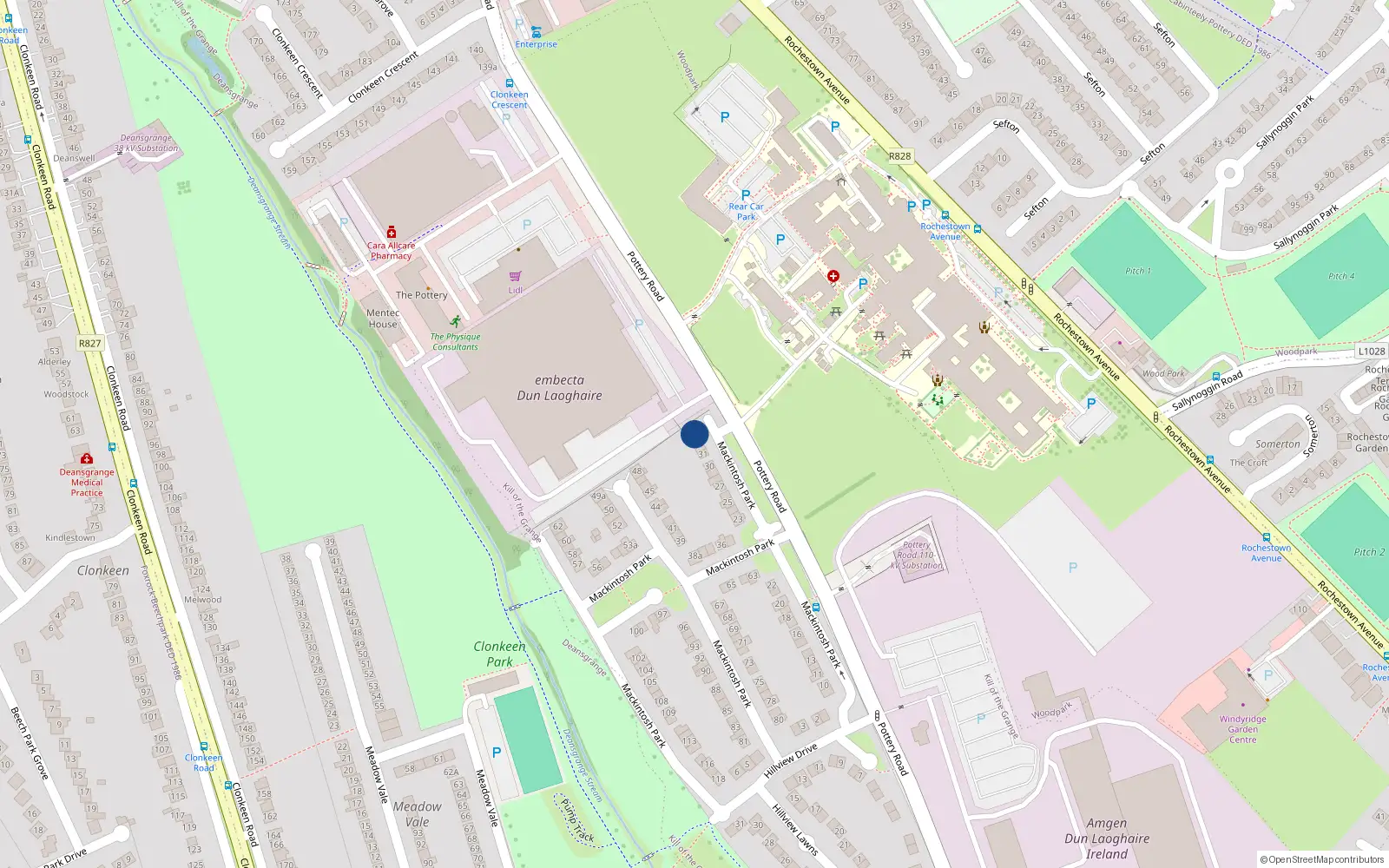 Overhead map showing the location of 34 Mackintosh Park, Pottery Road, Dun Laoghaire