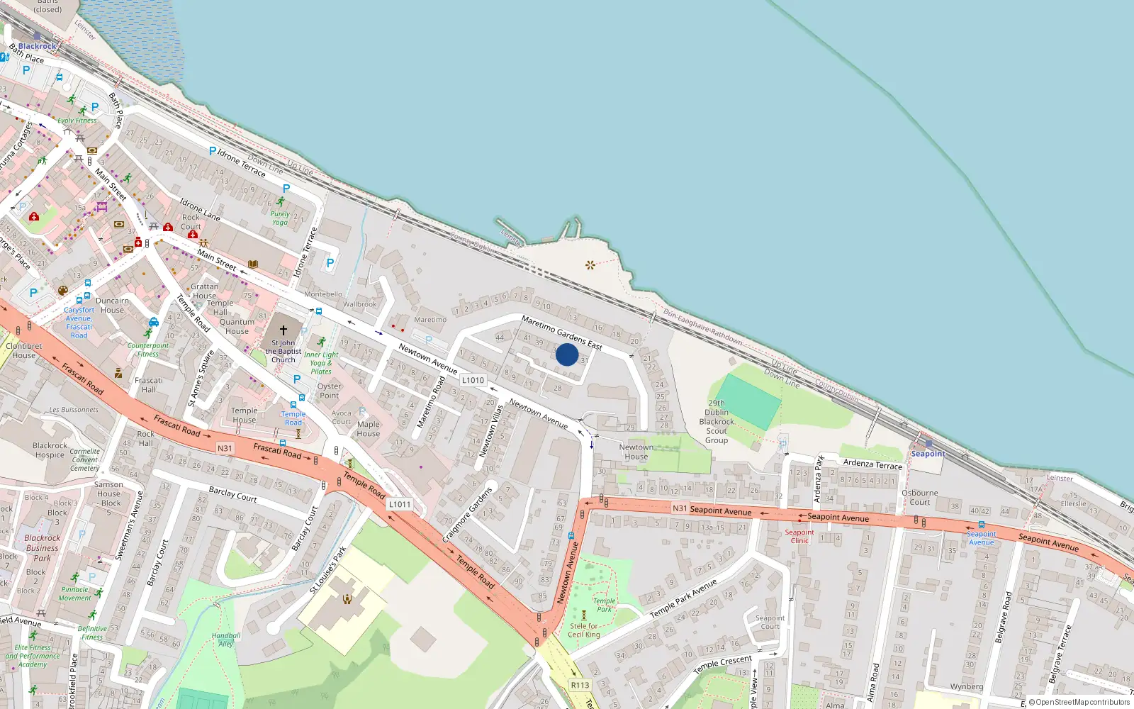 Overhead map showing the location of 34 Maretimo Gardens East, Co Dublin