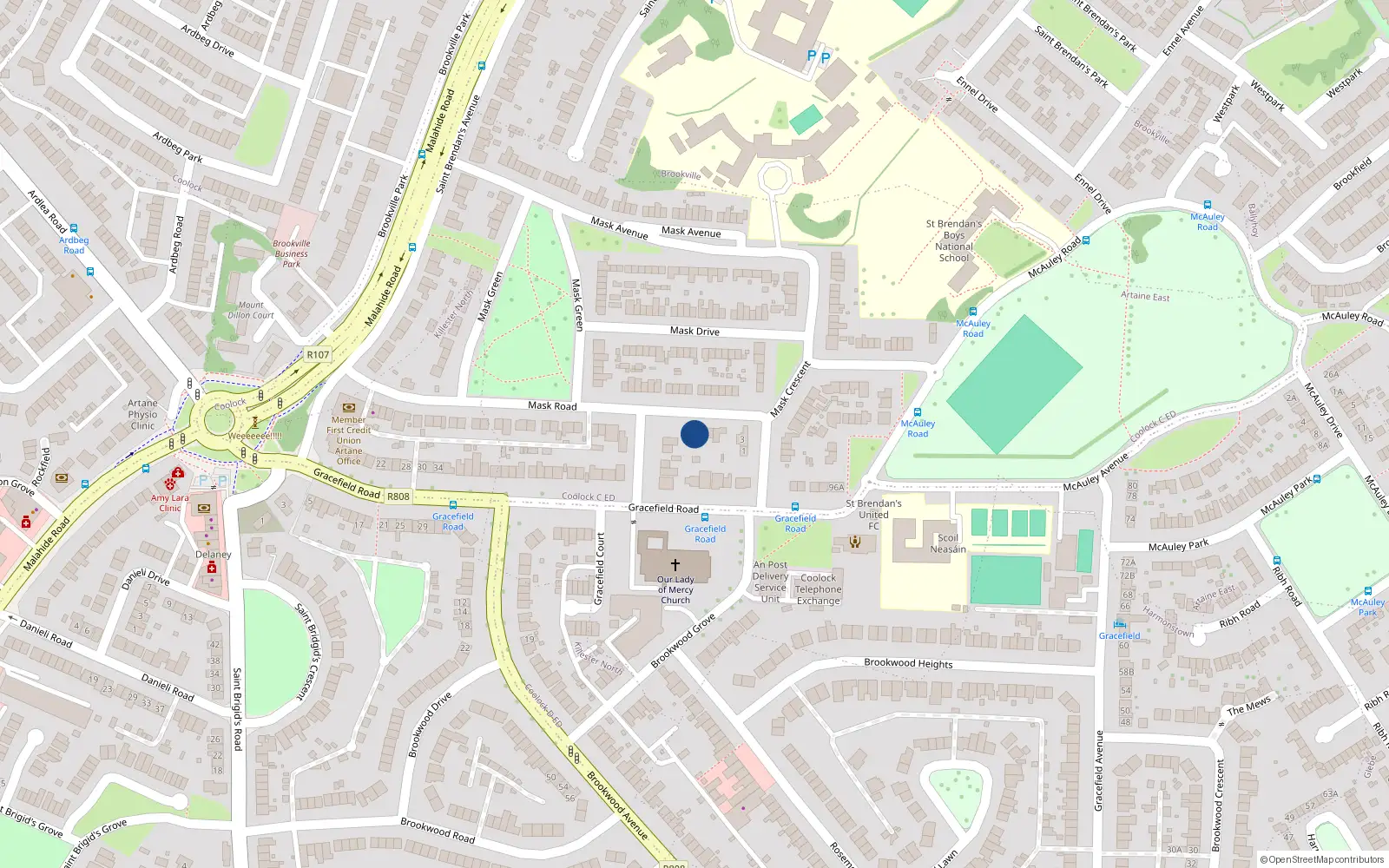 Overhead map showing the location of 34 Mask Road, Artane, Dublin 5