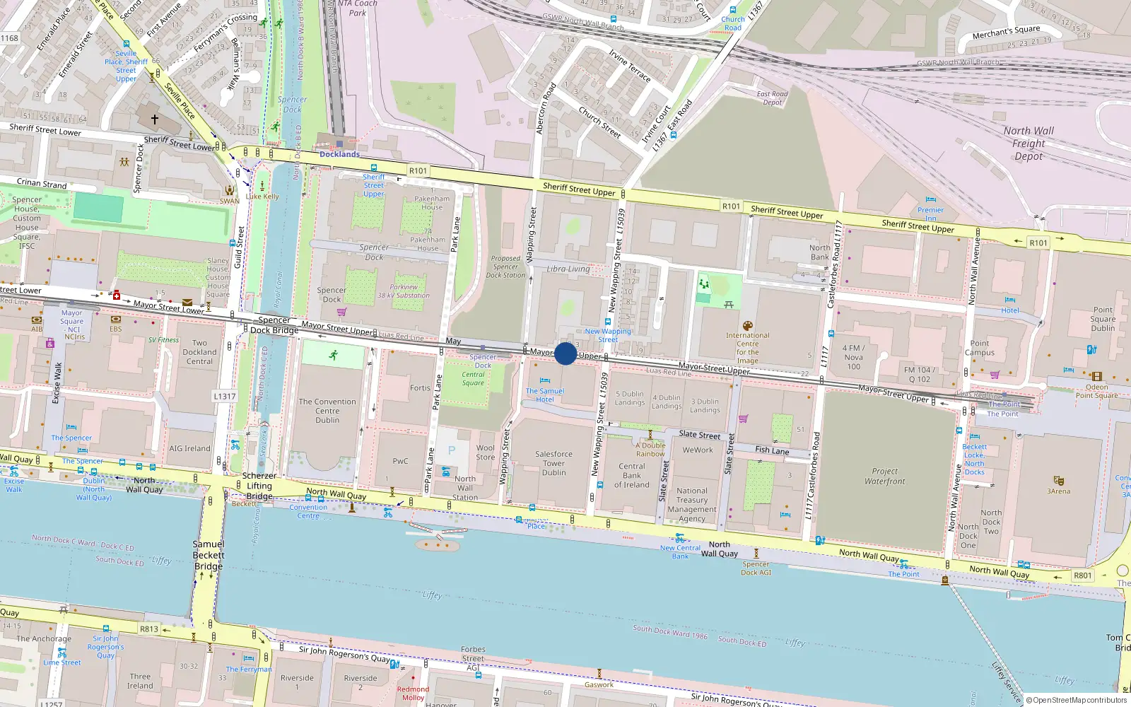 Overhead map showing the location of 34 Mayor Street Upper, North Wall