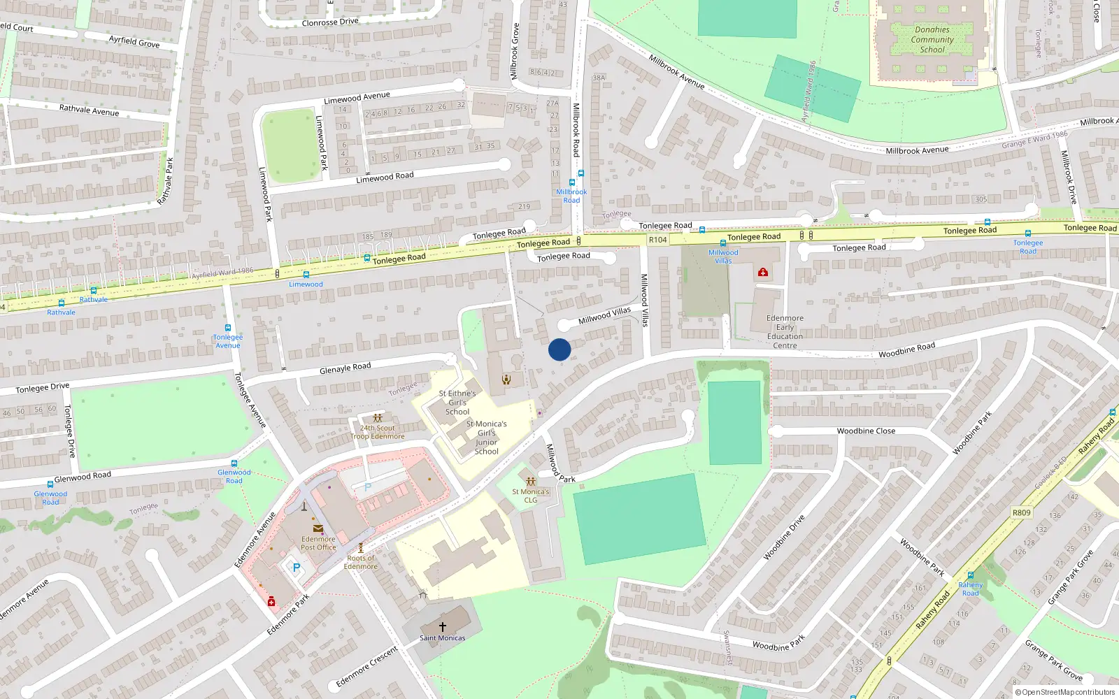 Overhead map showing the location of 34 Millwood Villas, Dublin