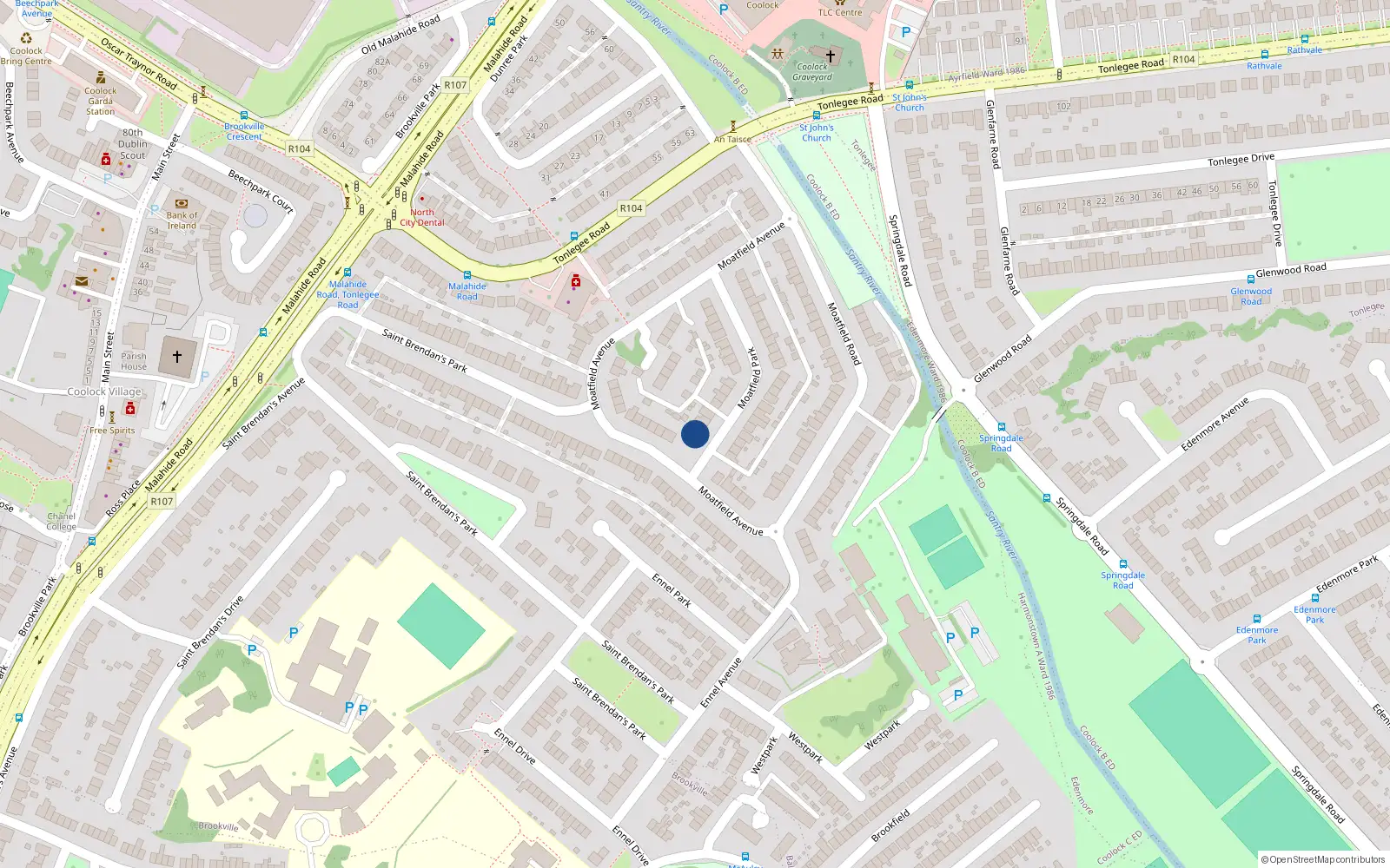 Overhead map showing the location of 34 Moatfield Park, Dublin 5