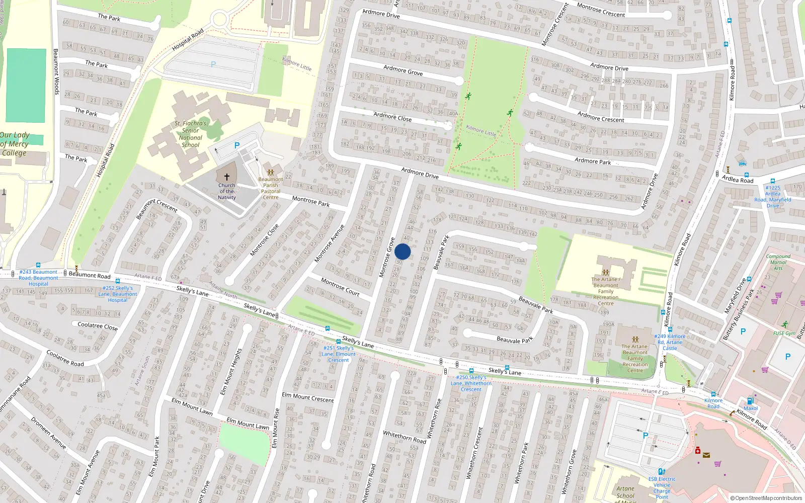 Overhead map showing the location of 34 Montrose Grove, Dublin 5