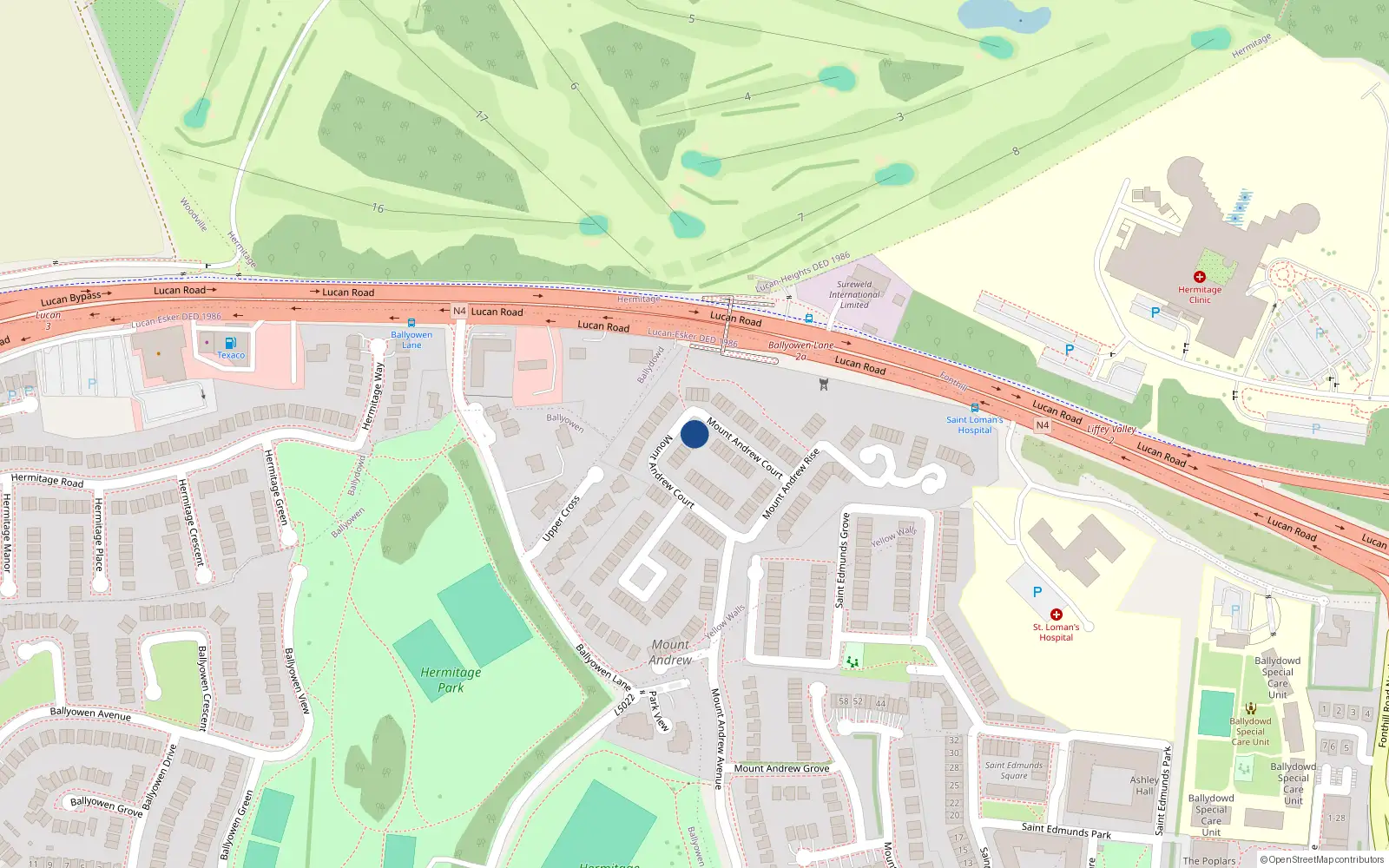 Overhead map showing the location of 34 Mount Andrew Court, Lucan