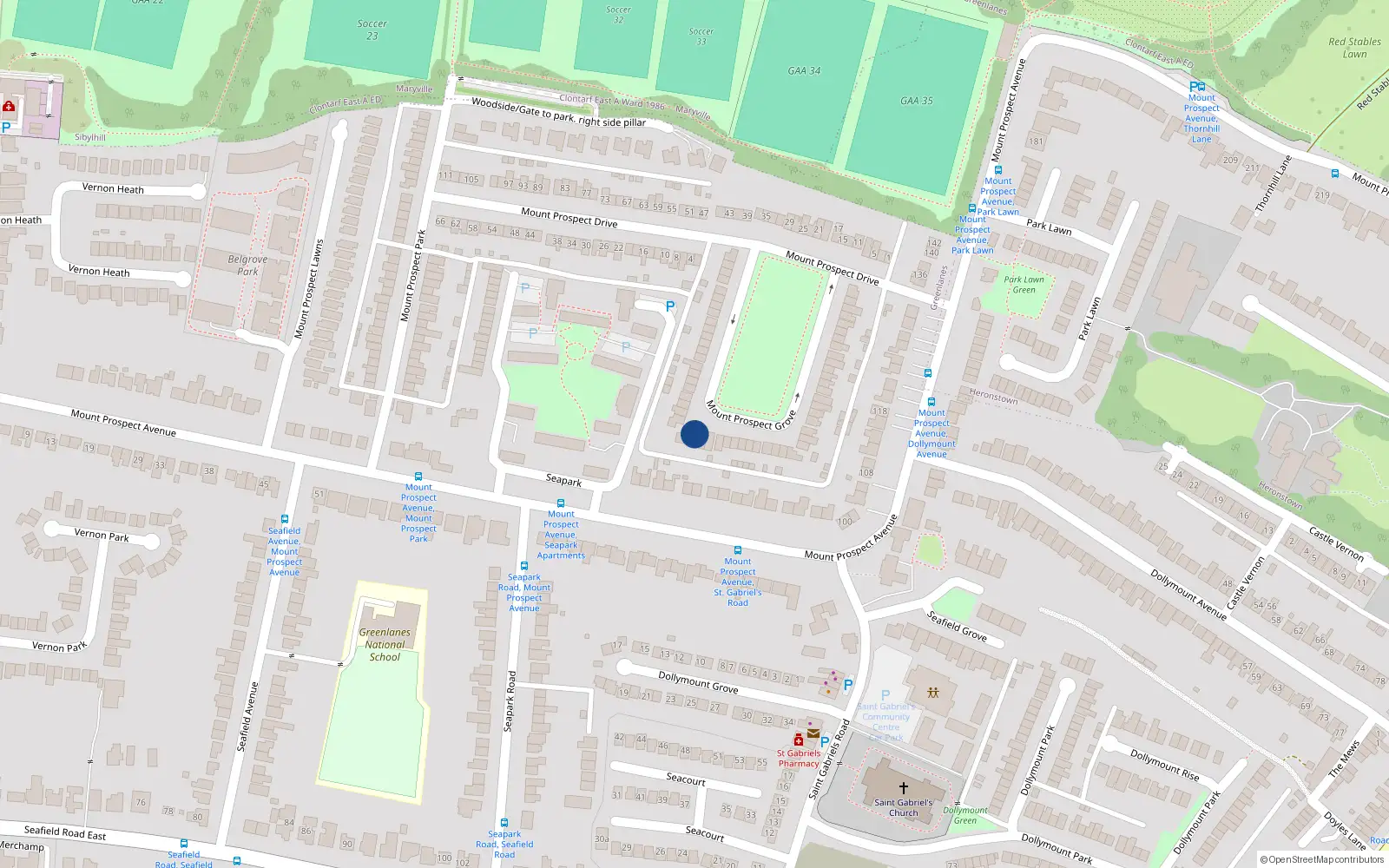 Overhead map showing the location of 34 Mount Prospect Grove, Dublin 3