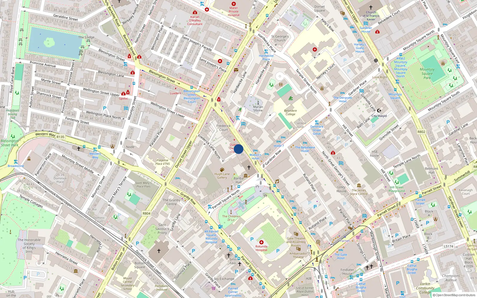 Overhead map showing the location of 34 North Frederick Street, Dublin, Dublin 1