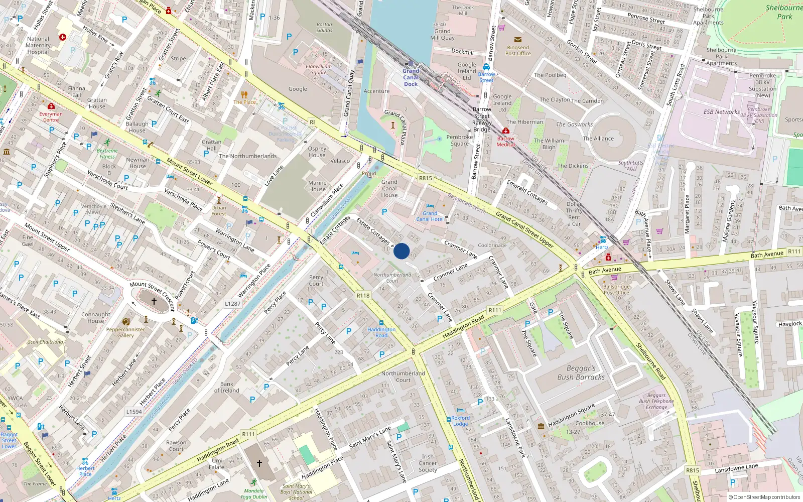 Overhead map showing the location of 34 Northumberland Place, Dublin